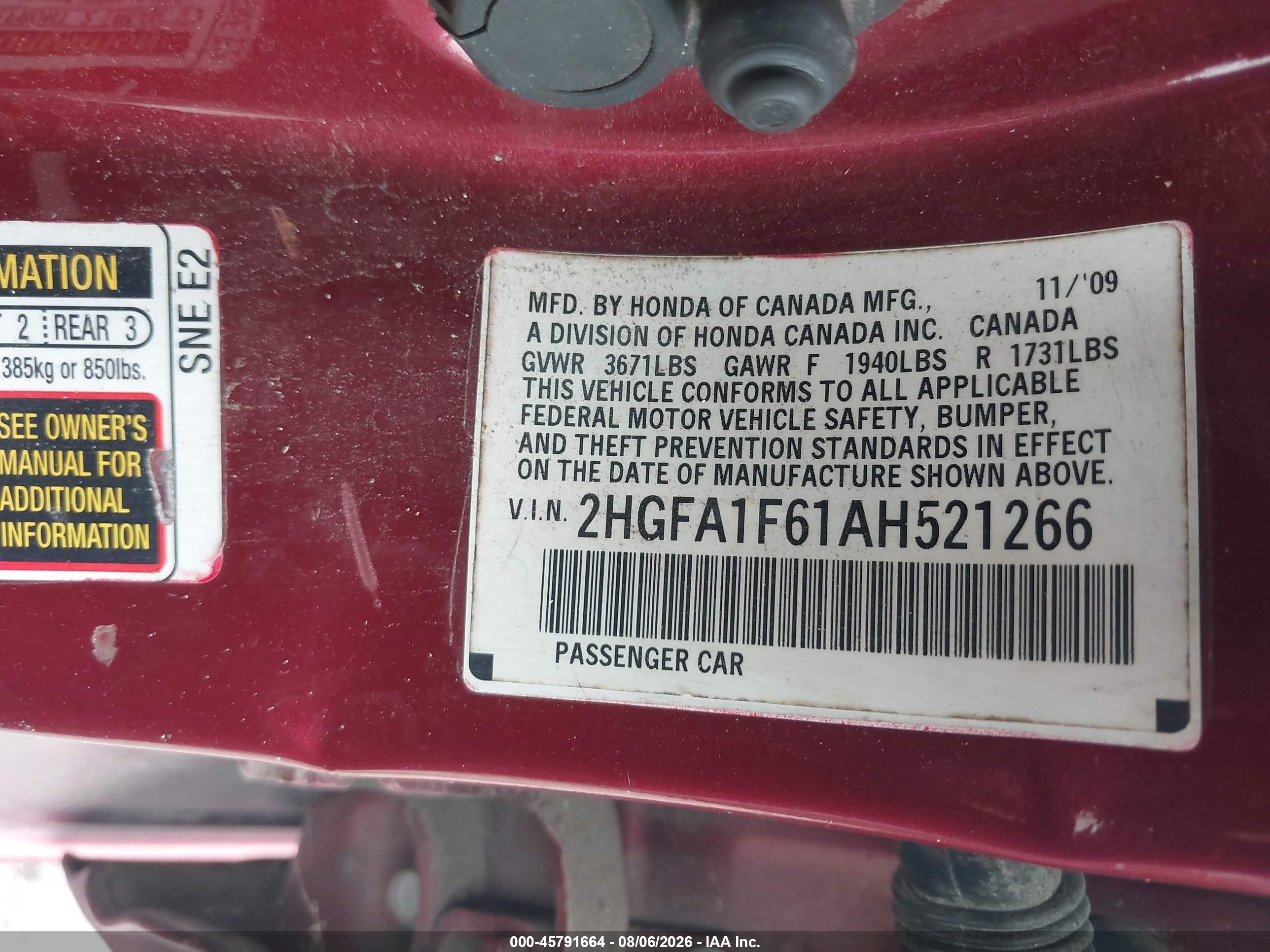 2010 Honda Civic Lx-s Red vin: 2HGFA1F61AH521266