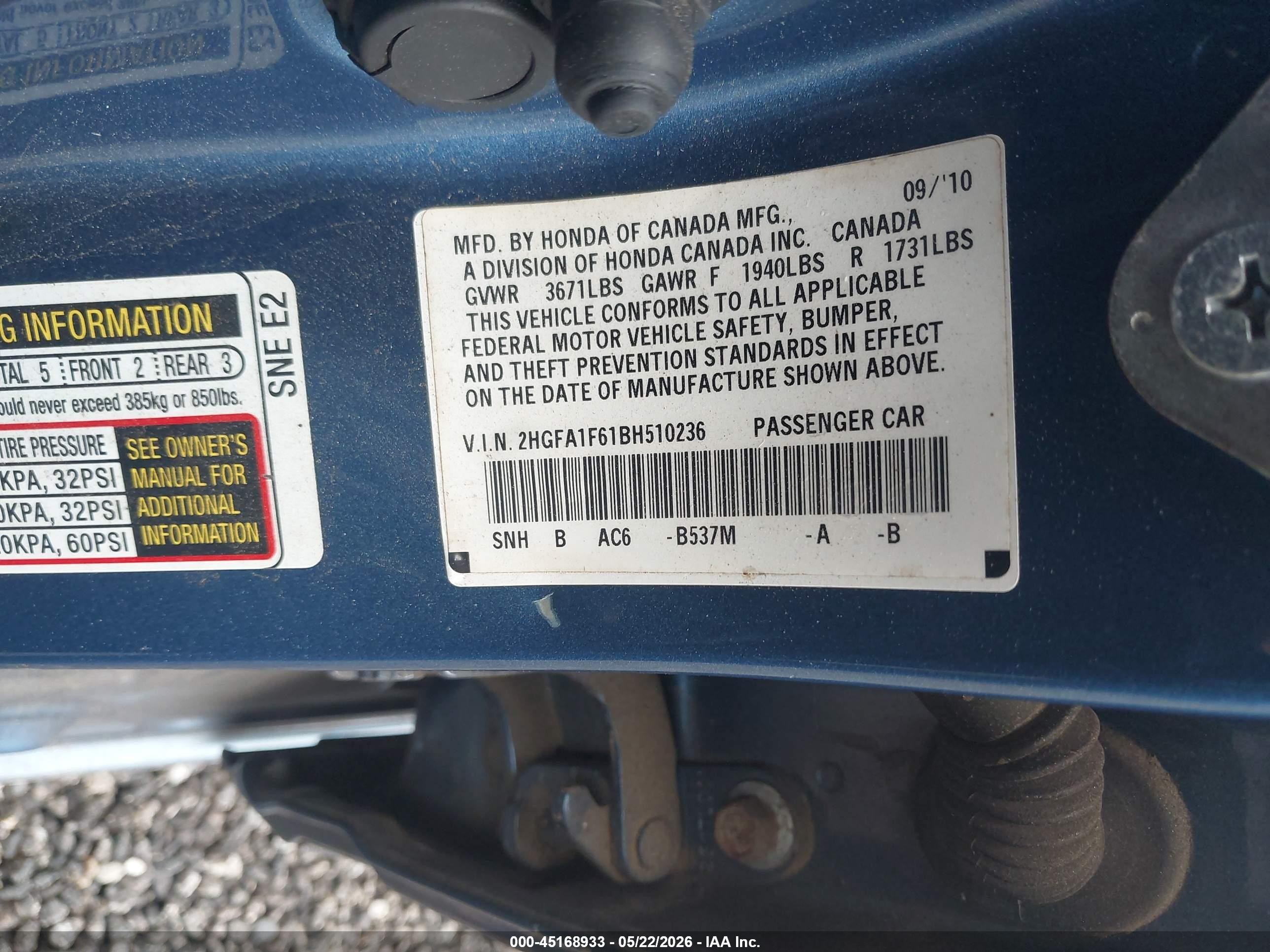 2011 Honda Civic Lx-s Blue vin: 2HGFA1F61BH510236