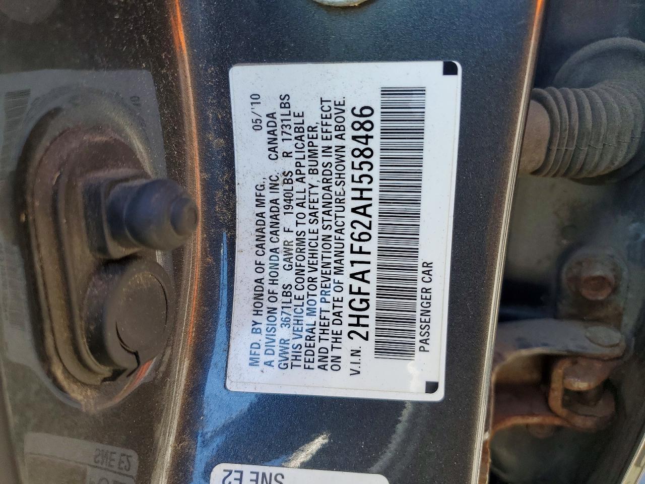 2010 Honda Civic Gray vin: 2HGFA1F62AH558486