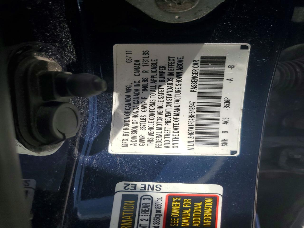 2011 Honda Civic Lx-s Blue vin: 2HGFA1F64BH549547