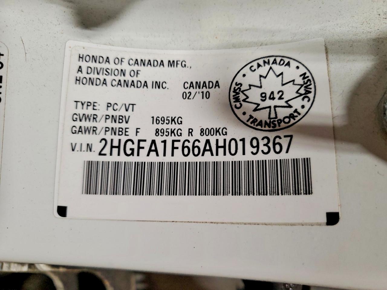 2010 Honda Civic Lx-s White vin: 2HGFA1F66AH019367