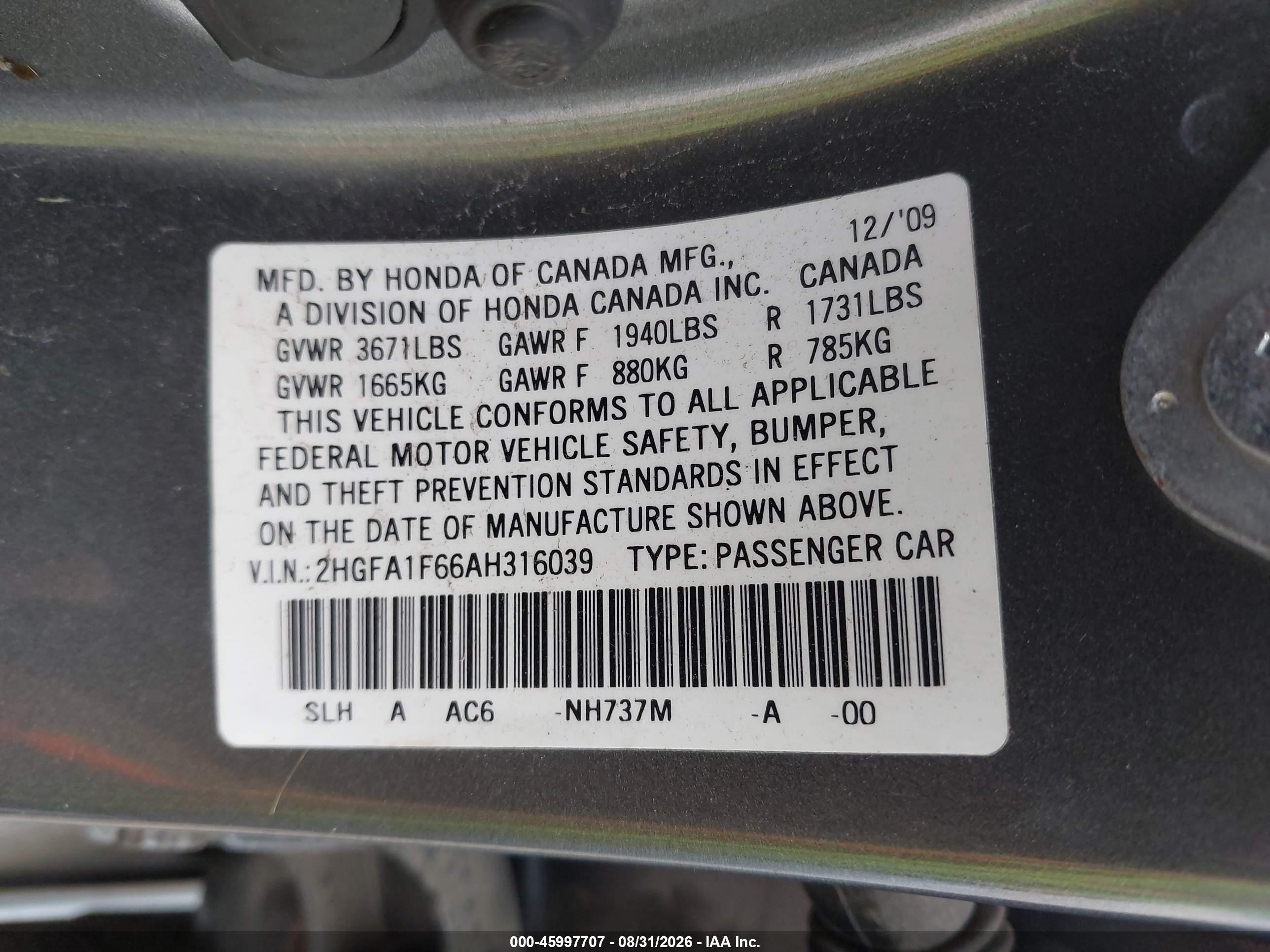 2010 Honda Civic Lx-s Gray vin: 2HGFA1F66AH316039