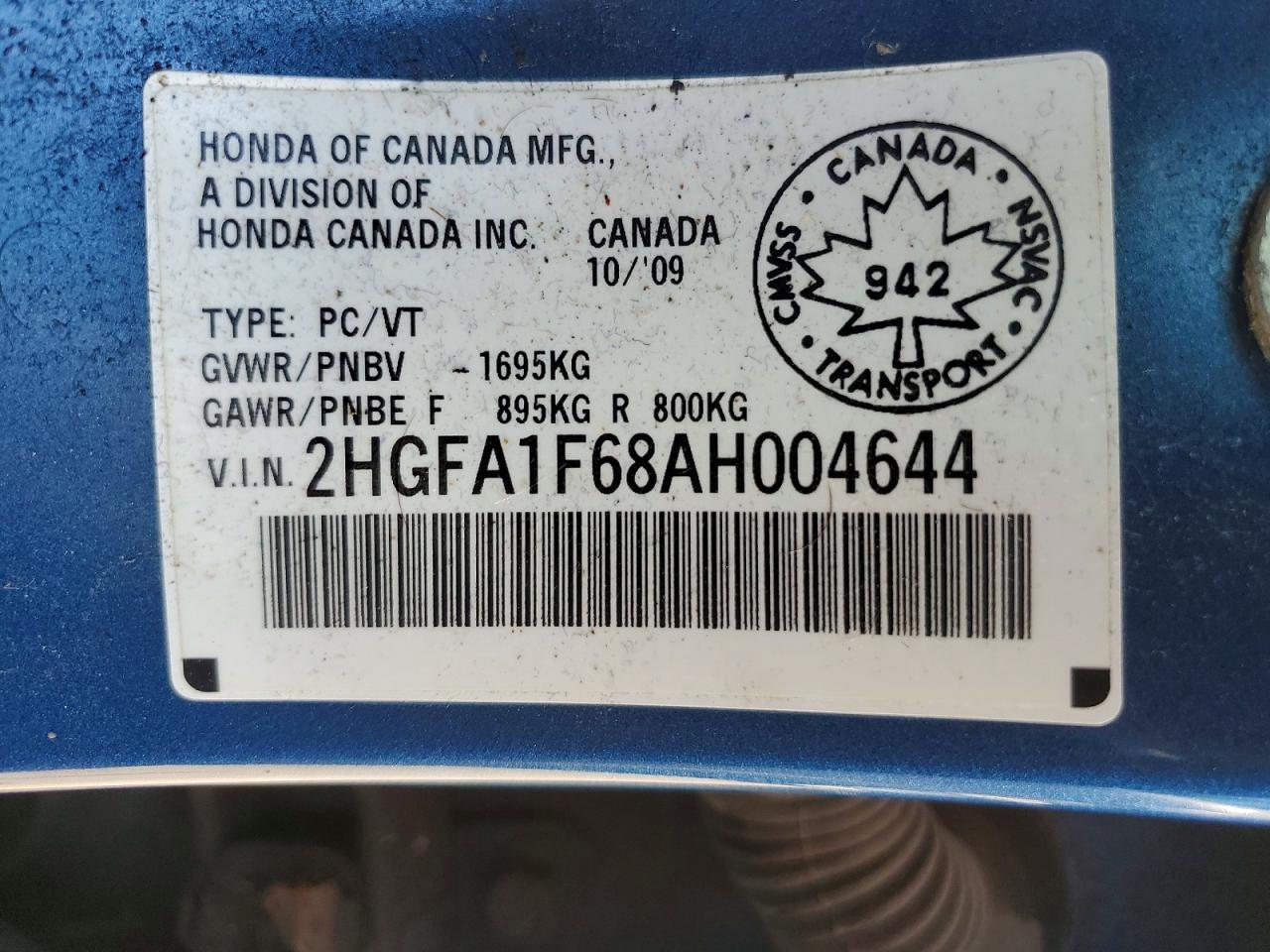 2010 Honda Civic Lx-s Blue vin: 2HGFA1F68AH004644