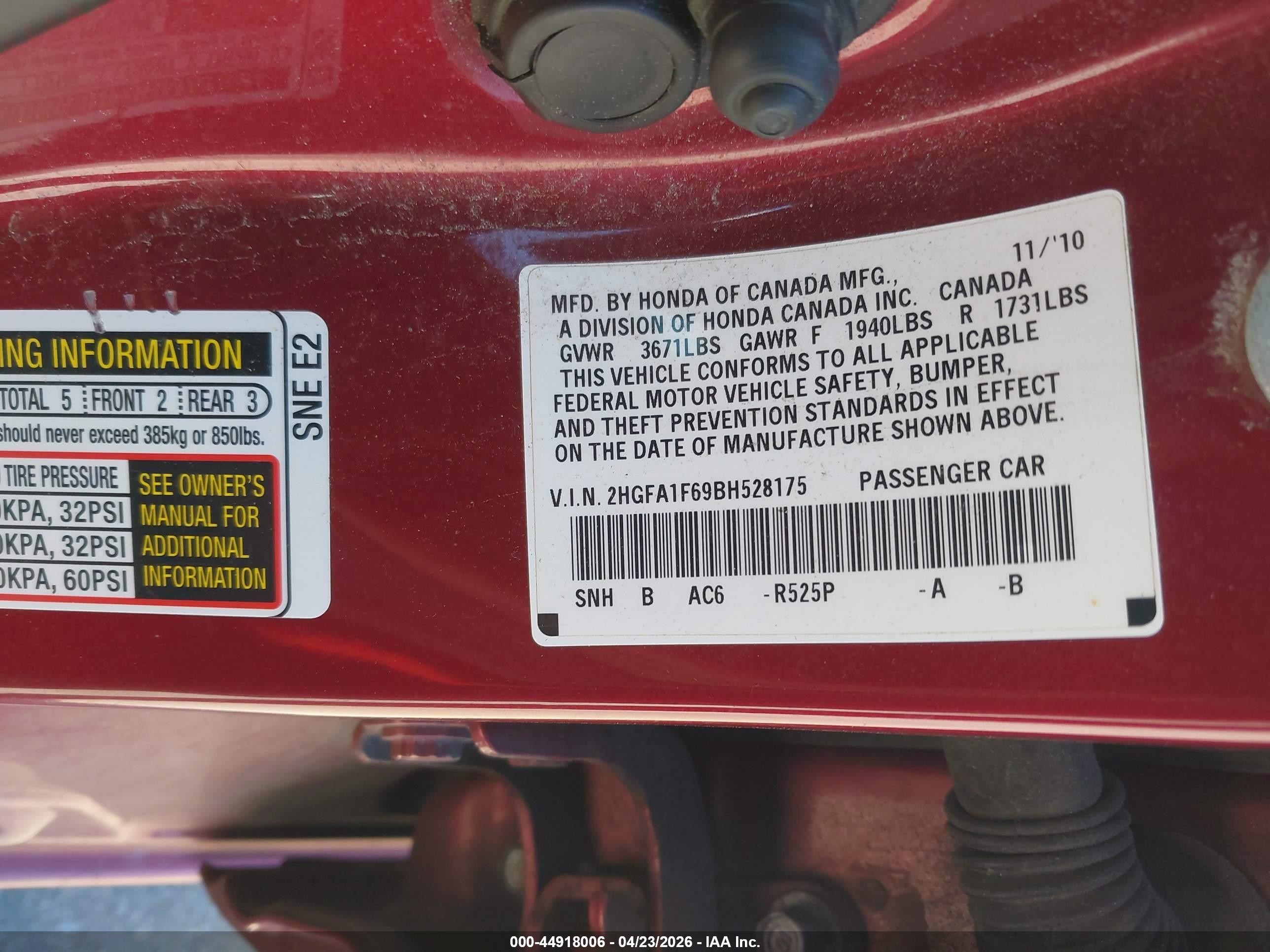 2011 Honda Civic Lx-s Красный vin: 2HGFA1F69BH528175