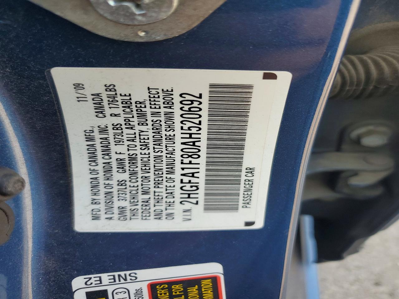 2010 Honda Civic Ex Blue vin: 2HGFA1F80AH520692