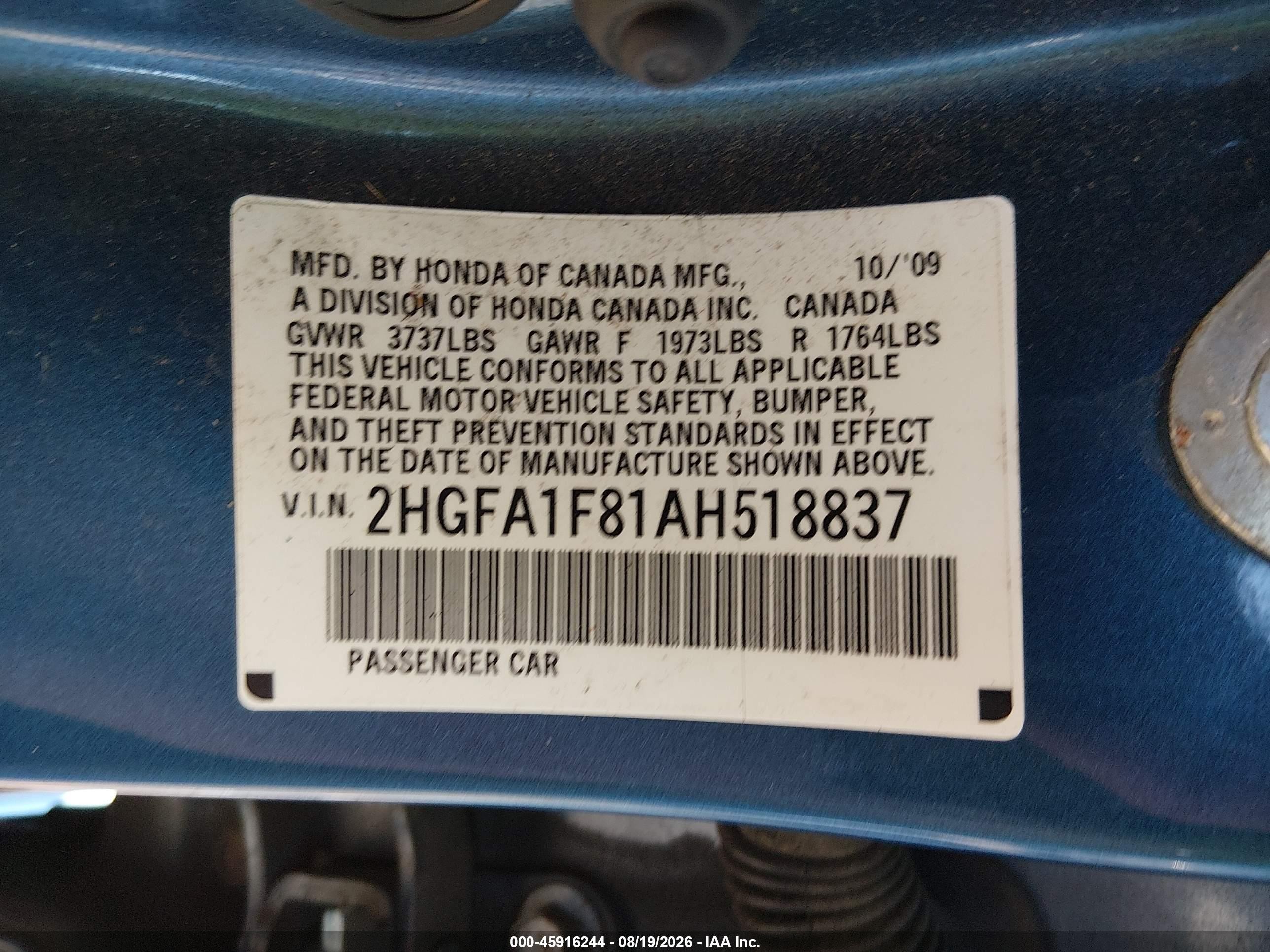2010 Honda Civic Ex Синий vin: 2HGFA1F81AH518837