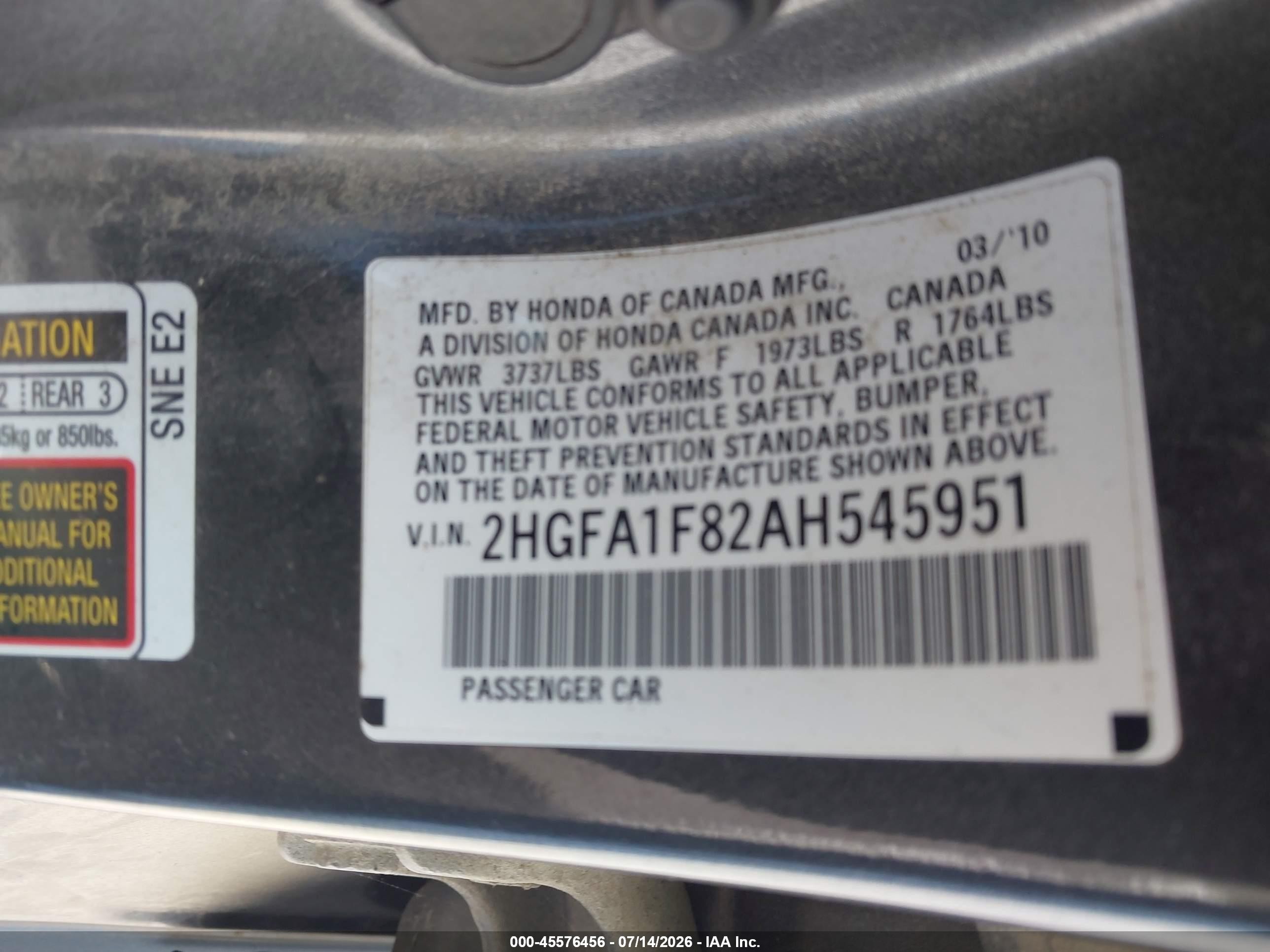 2010 Honda Civic Ex Gray vin: 2HGFA1F82AH545951