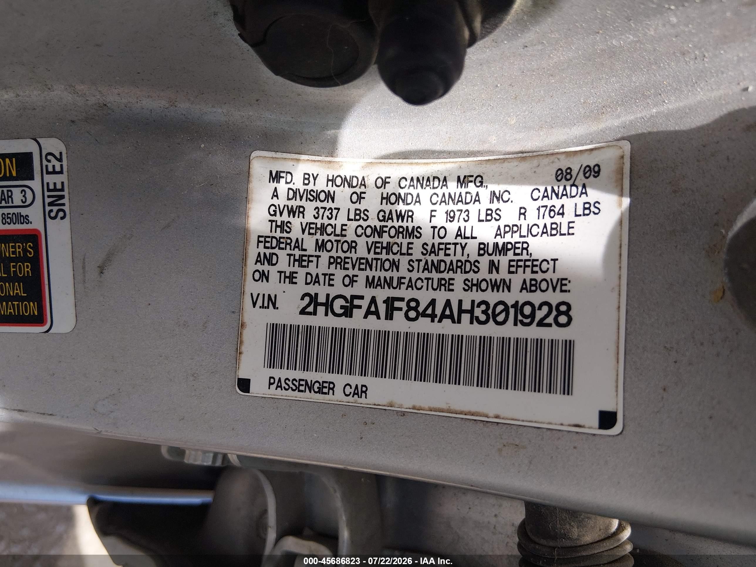 2010 Honda Civic Ex Серебряный vin: 2HGFA1F84AH301928