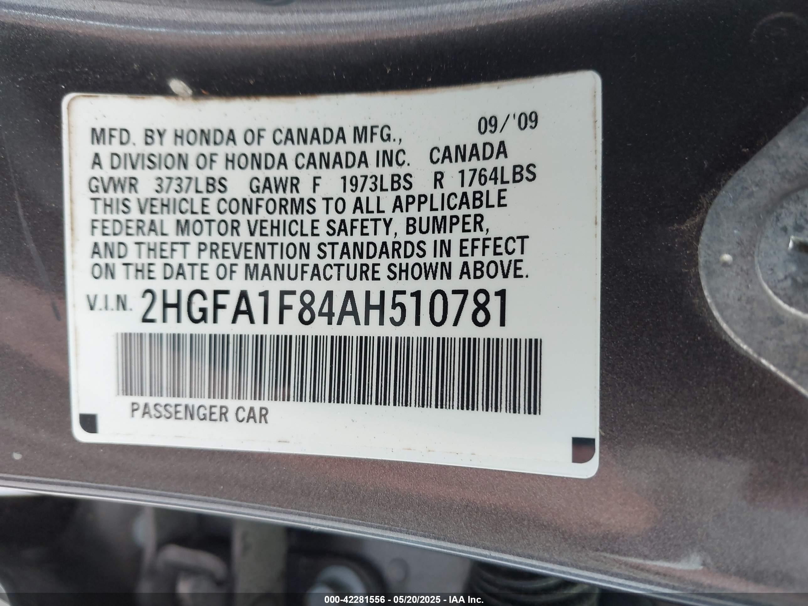2010 Honda Civic Sdn Ex Серый vin: 2HGFA1F84AH510781