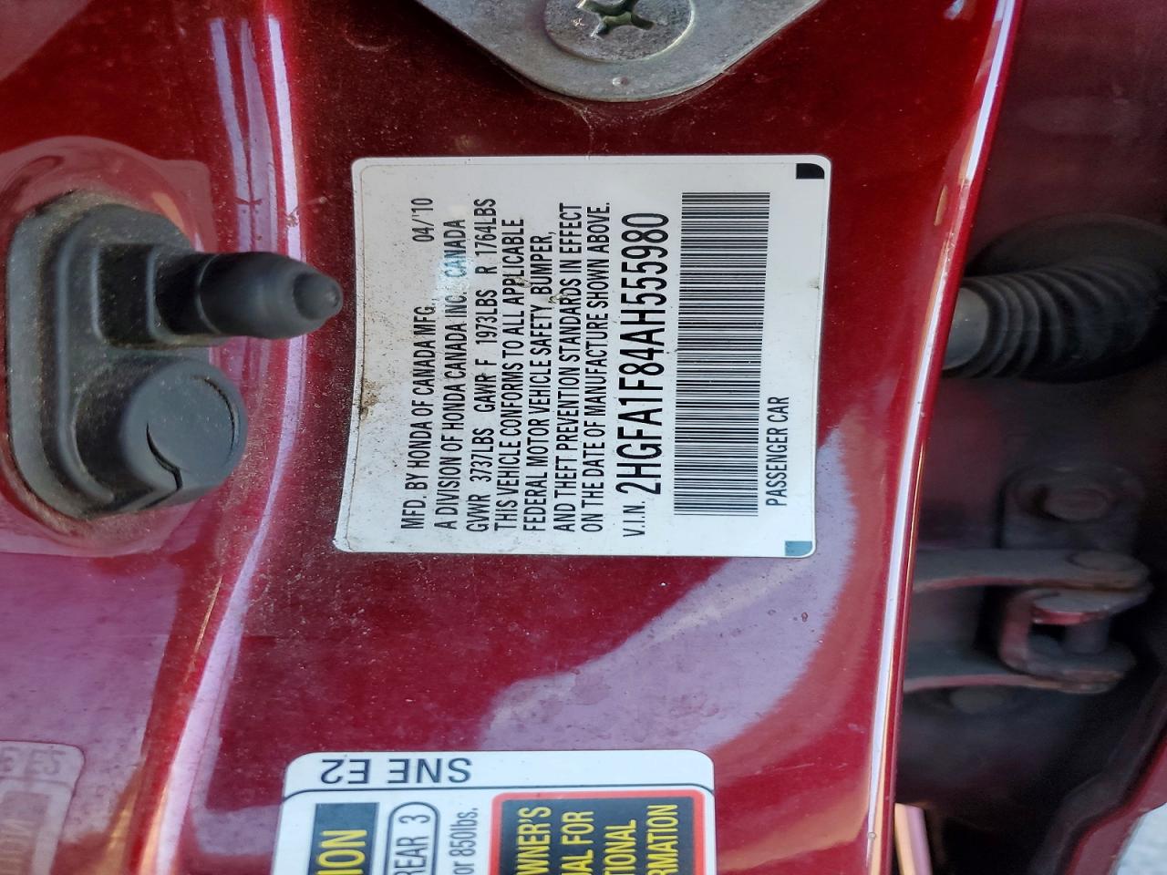 2010 Honda Civic Ex Red vin: 2HGFA1F84AH555980