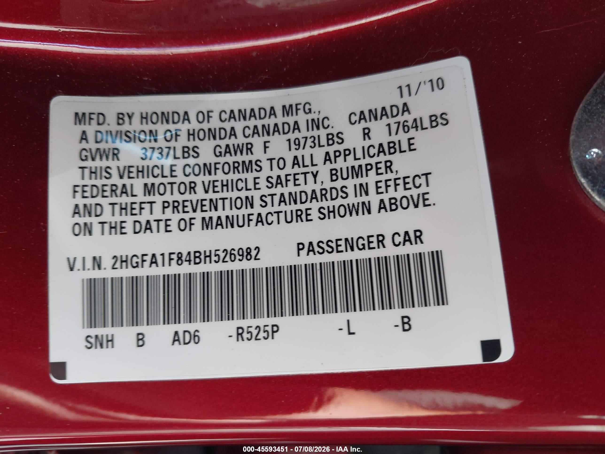 2011 Honda Civic Ex Red vin: 2HGFA1F84BH526982