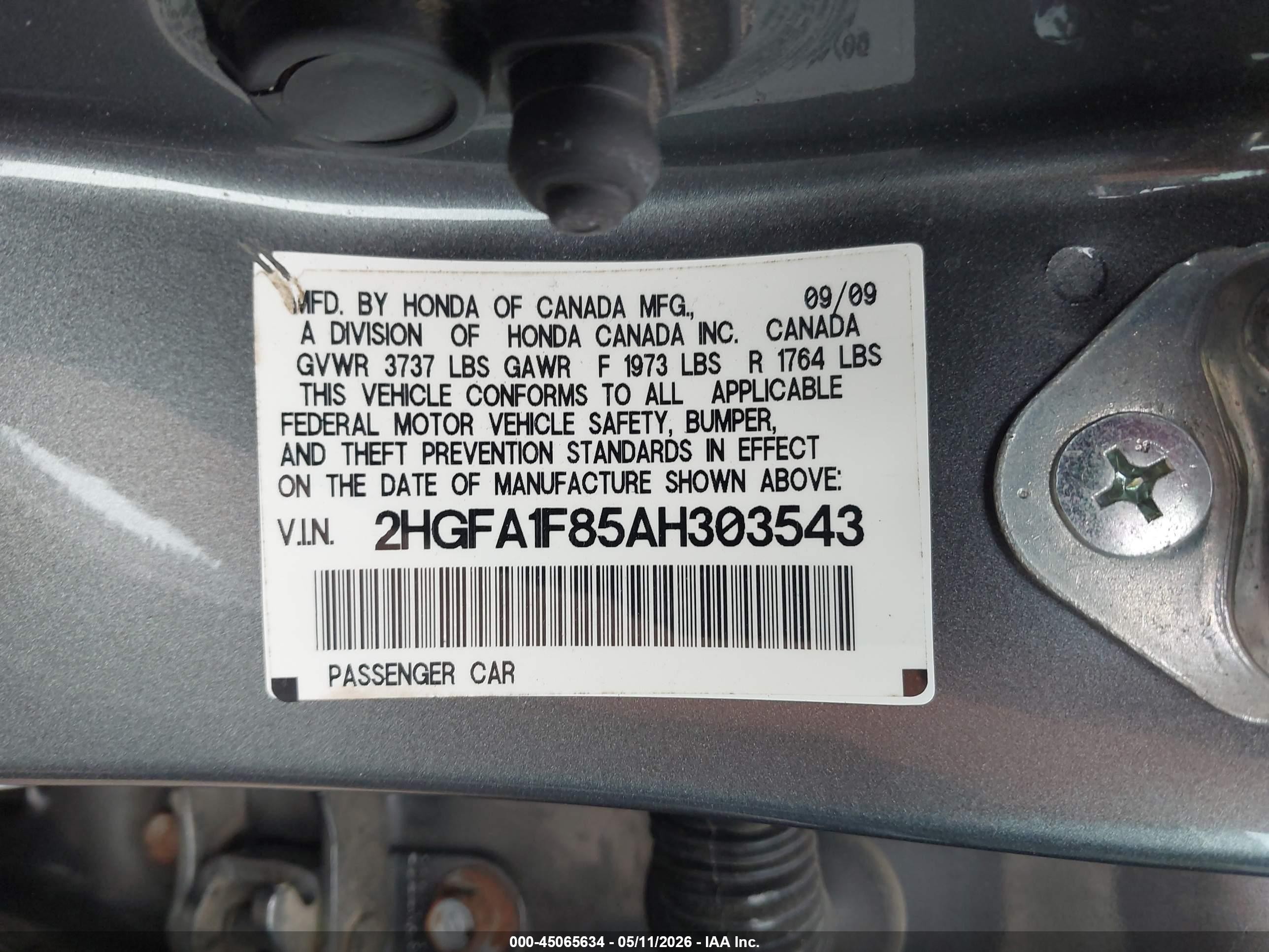 2010 Honda Civic Ex Gray vin: 2HGFA1F85AH303543
