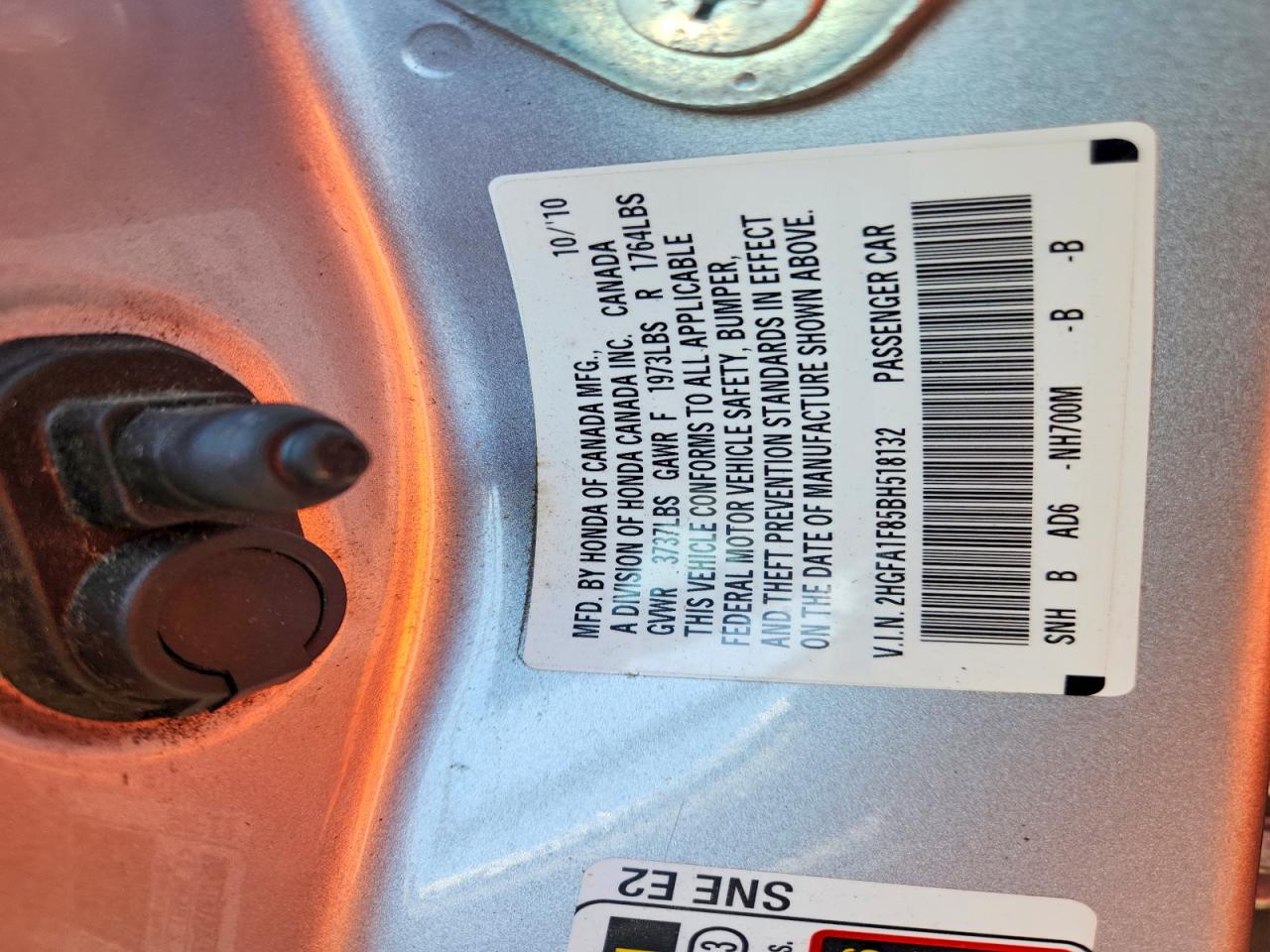2011 Honda 5500ppg Silver vin: 2HGFA1F85BH518132