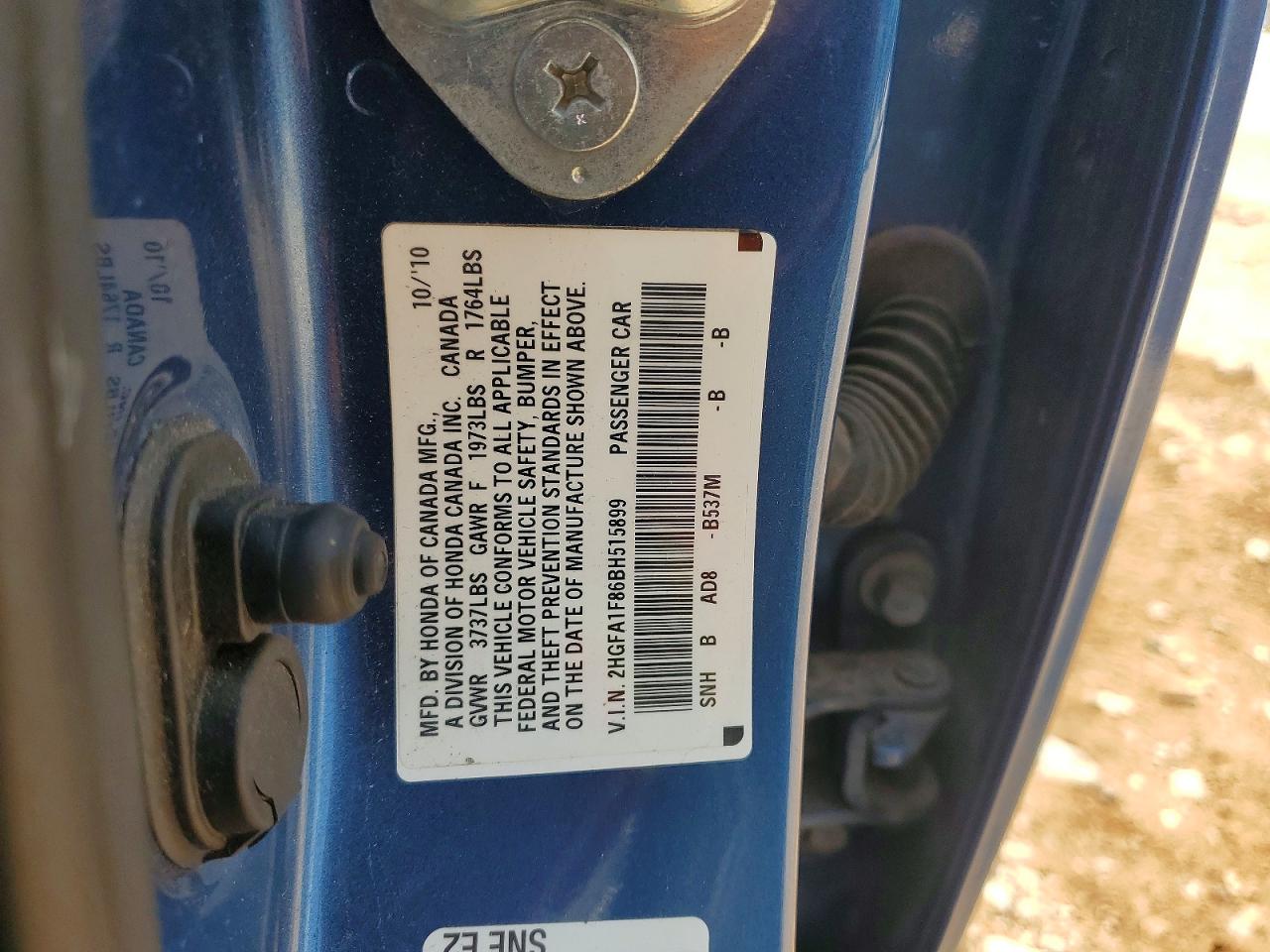 2011 Honda Civic Ex Blue vin: 2HGFA1F86BH515899