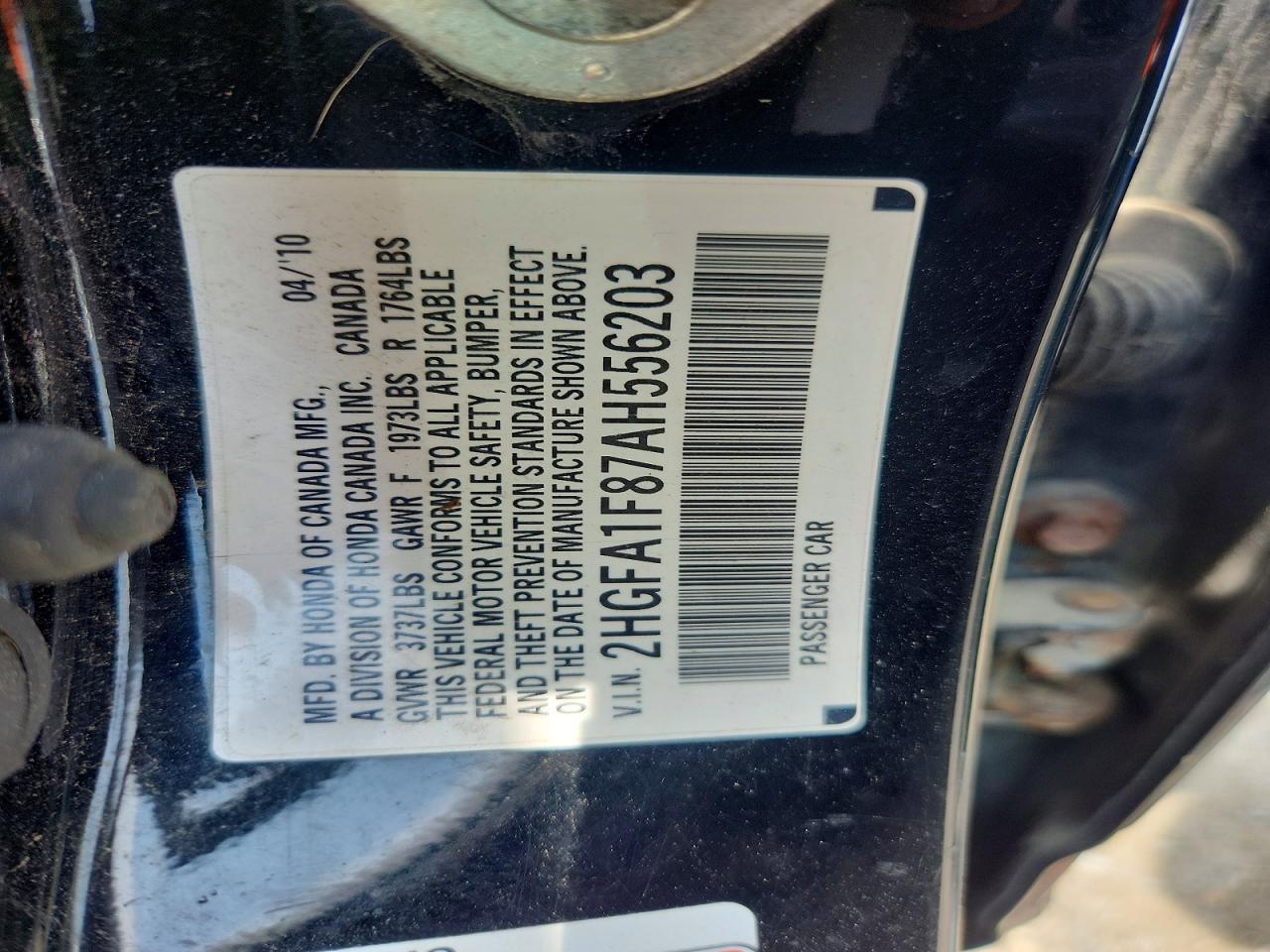 2010 Honda Civic Ex Black vin: 2HGFA1F87AH556203