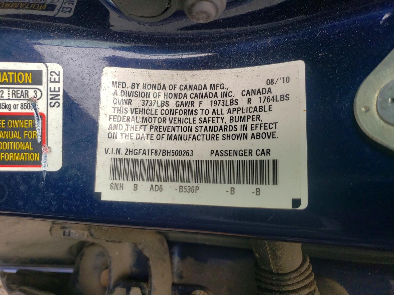 2011 Honda Civic Ex Blue vin: 2HGFA1F87BH500263