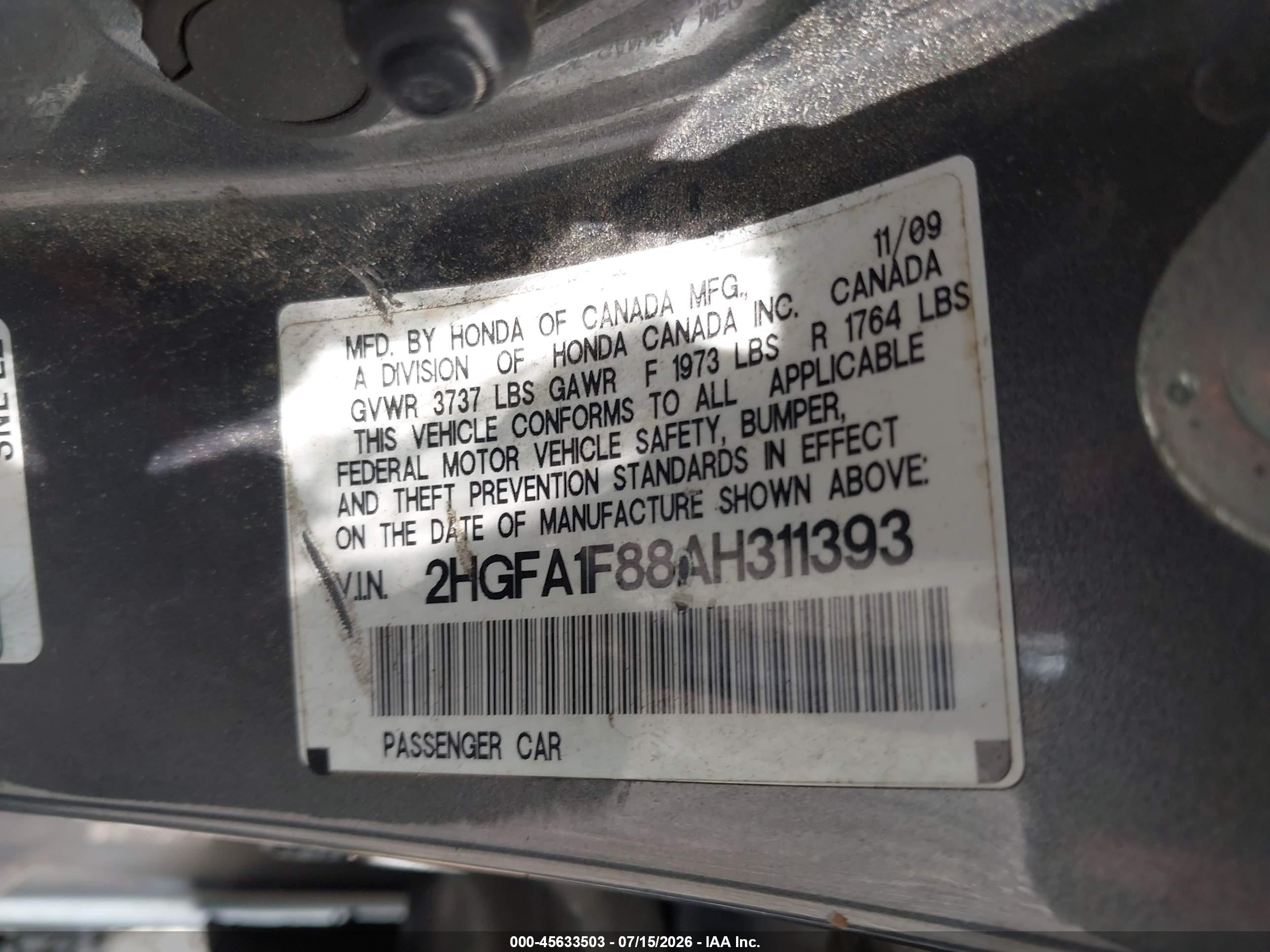 2010 Honda Civic Ex Серый vin: 2HGFA1F88AH311393