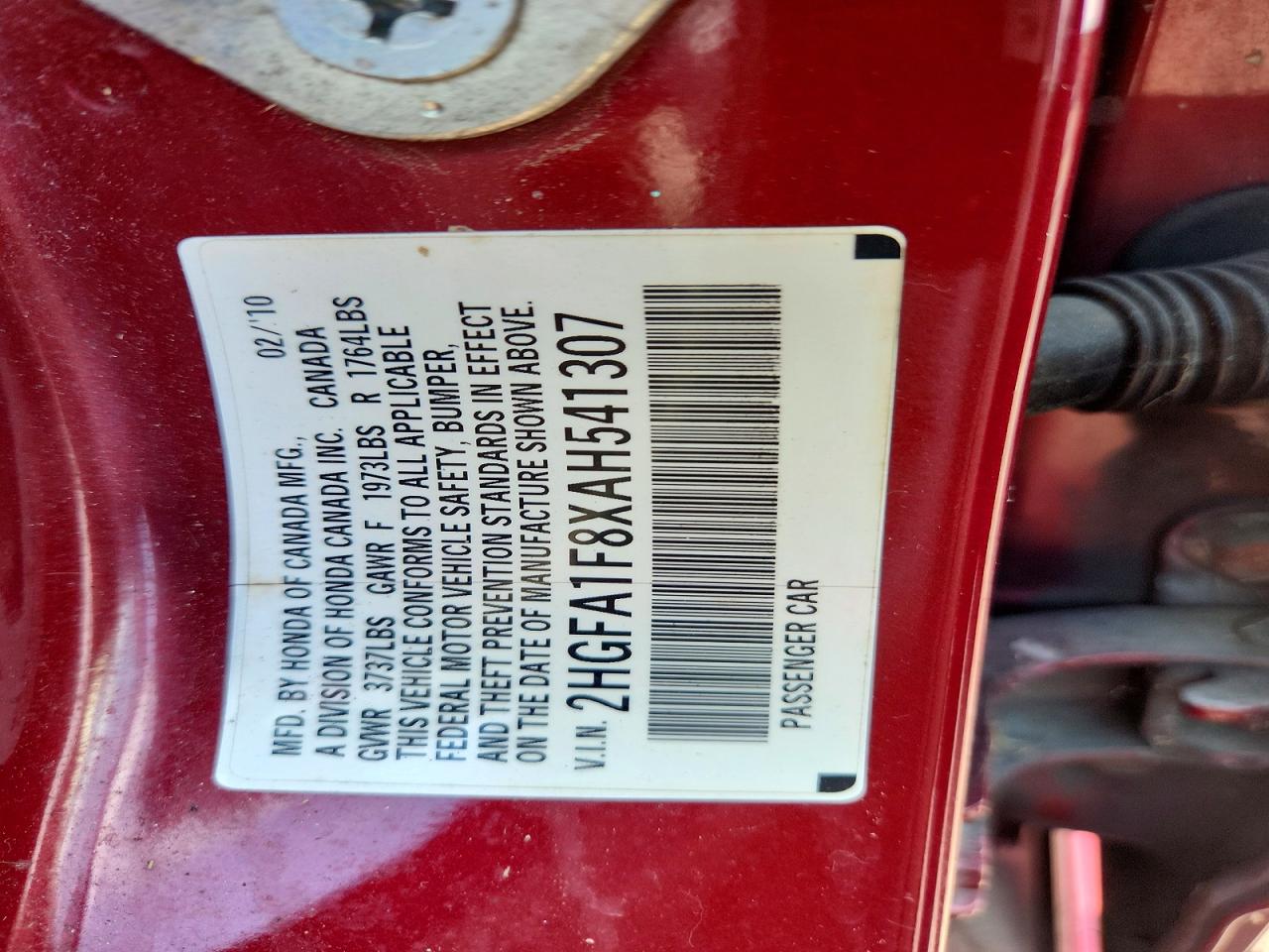 2010 Honda Civic Ex Red vin: 2HGFA1F8XAH541307