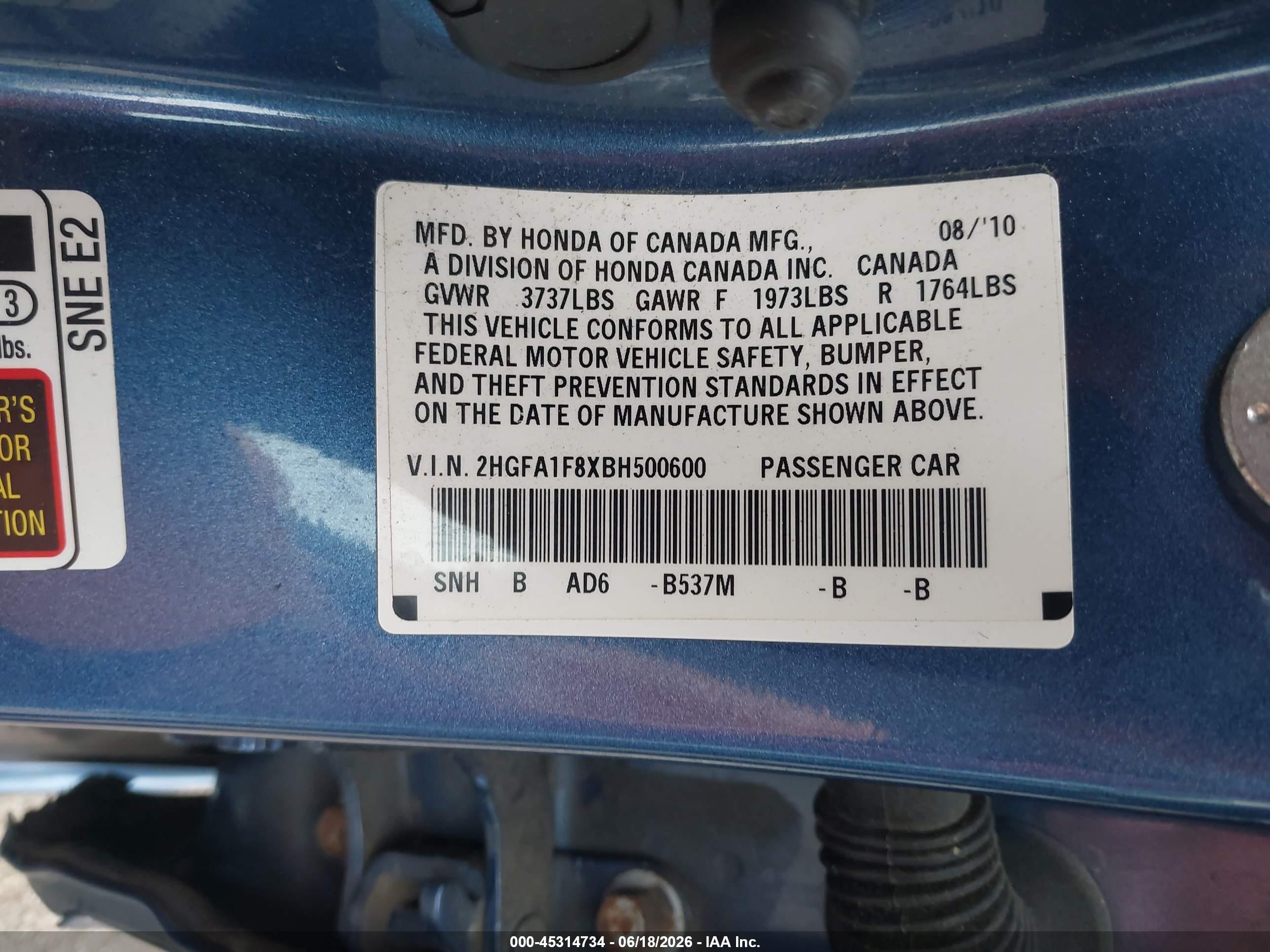 2011 Honda Civic Ex Blue vin: 2HGFA1F8XBH500600