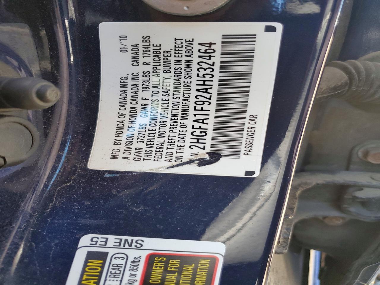 2010 Honda Civic Exl Blue vin: 2HGFA1F92AH532464
