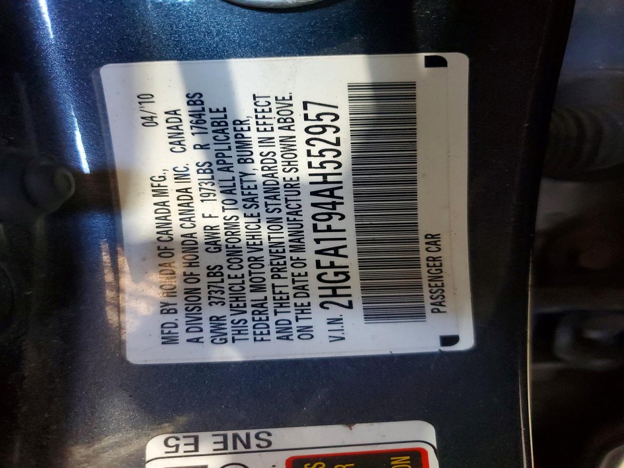 2010 Honda Civic Exl Gray vin: 2HGFA1F94AH552957