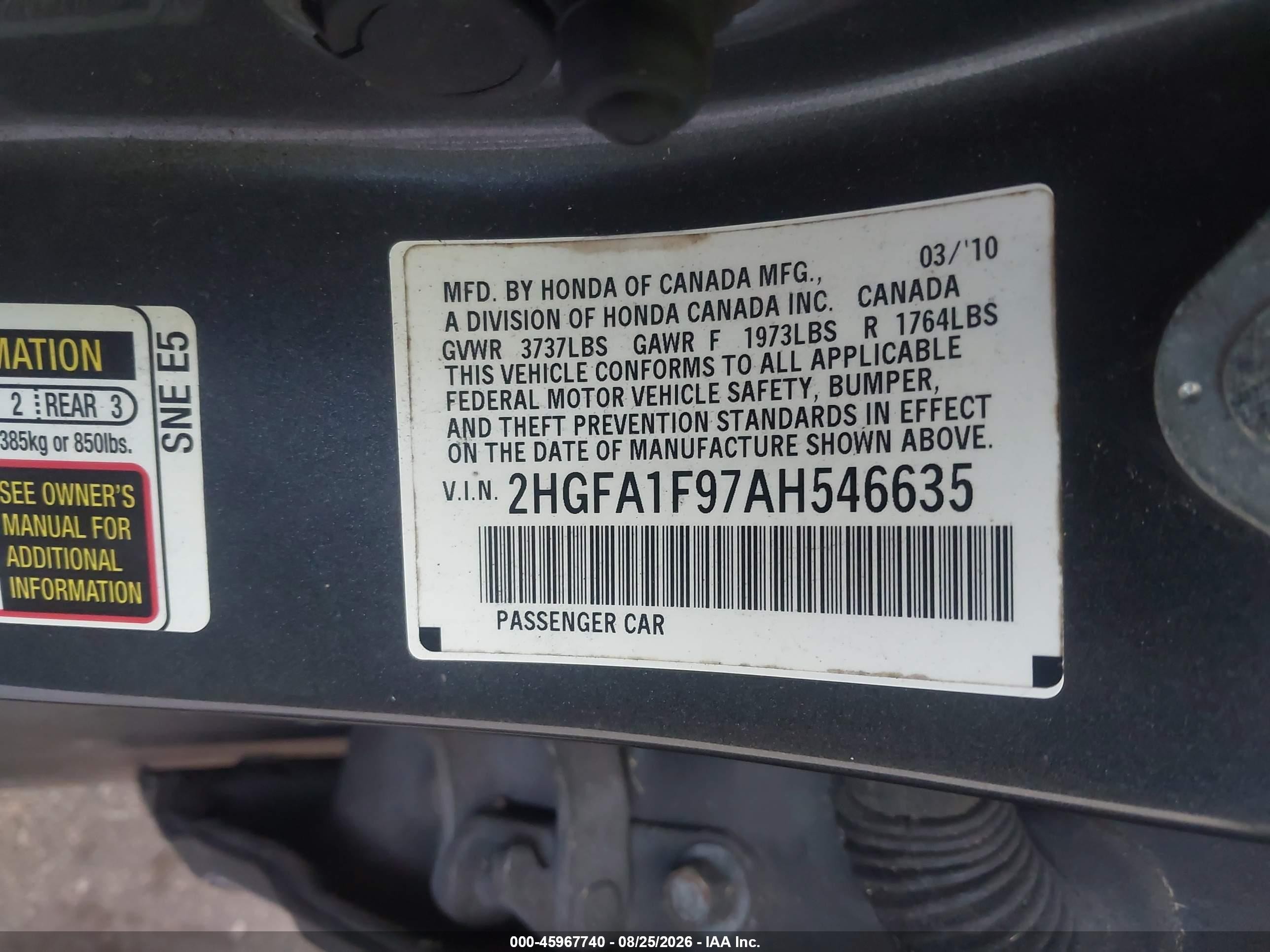 2010 Honda Civic Ex-l Gray vin: 2HGFA1F97AH546635