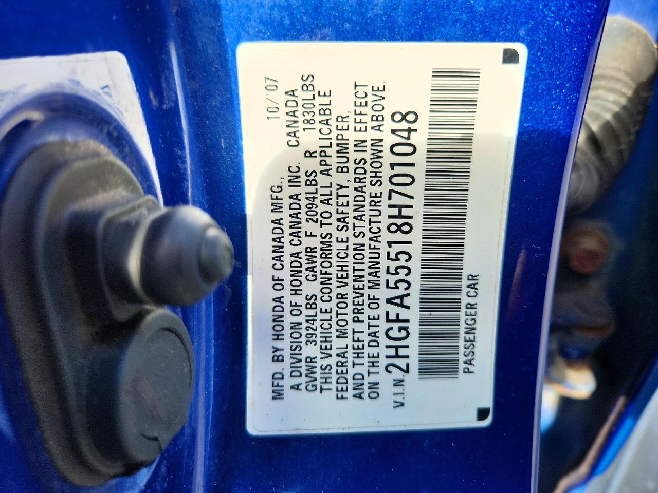 2008 Honda Civic Si Blue vin: 2HGFA55518H701048