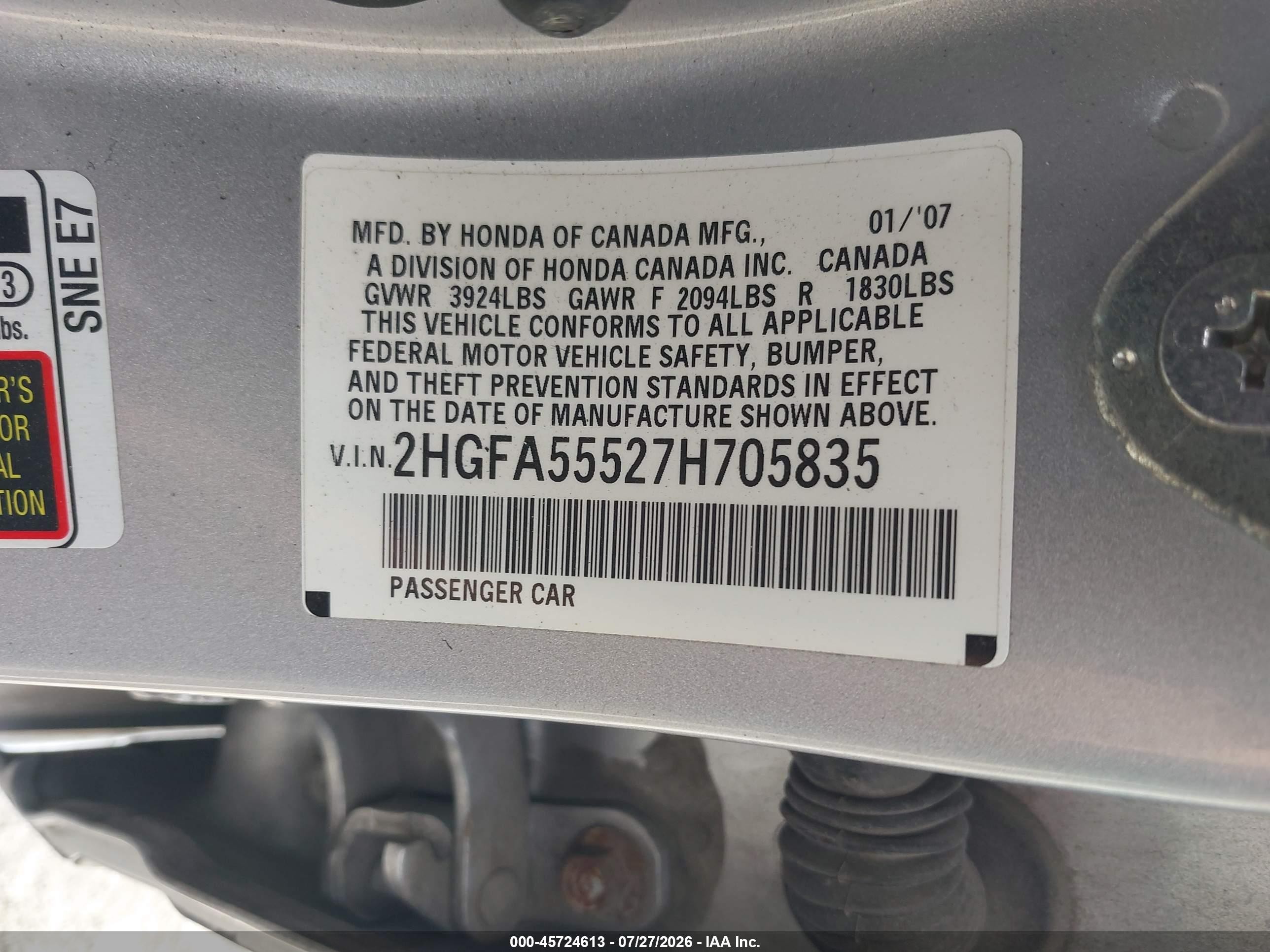 2007 Honda Civic Si Silver vin: 2HGFA55527H705835
