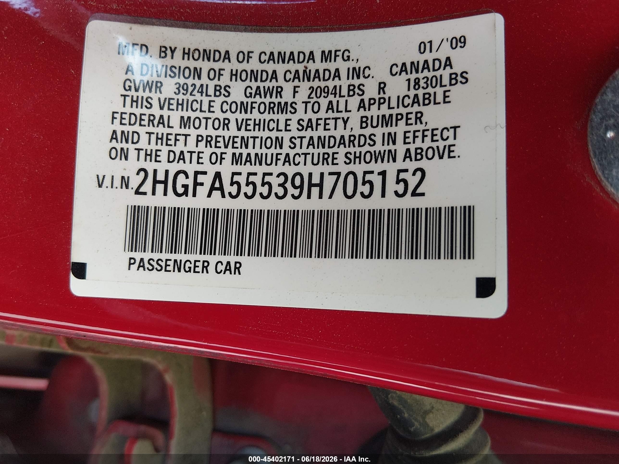 2009 Honda Civic Si Red vin: 2HGFA55539H705152