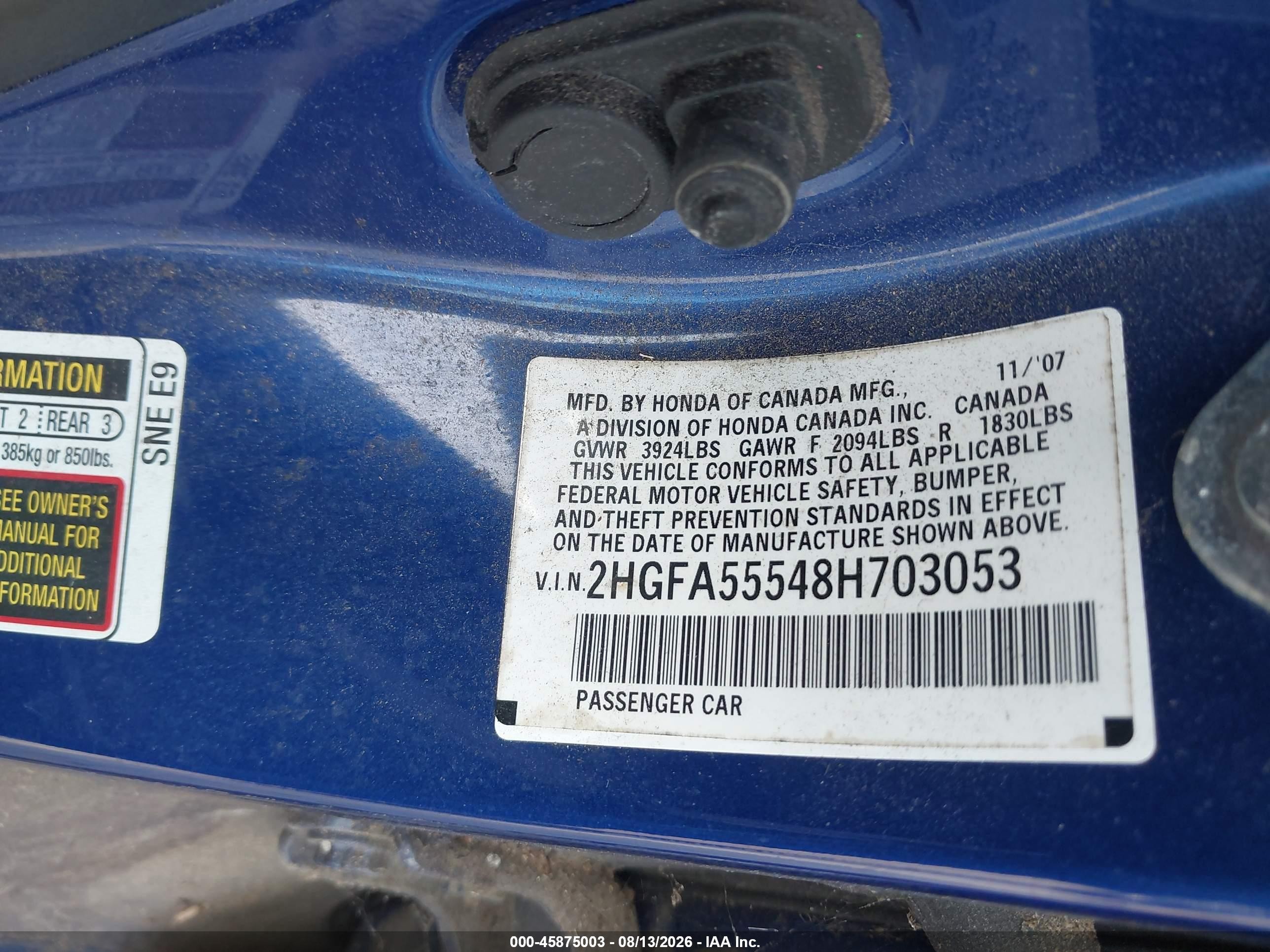 2008 Honda Civic Si/si Mugen Синий vin: 2HGFA55548H703053
