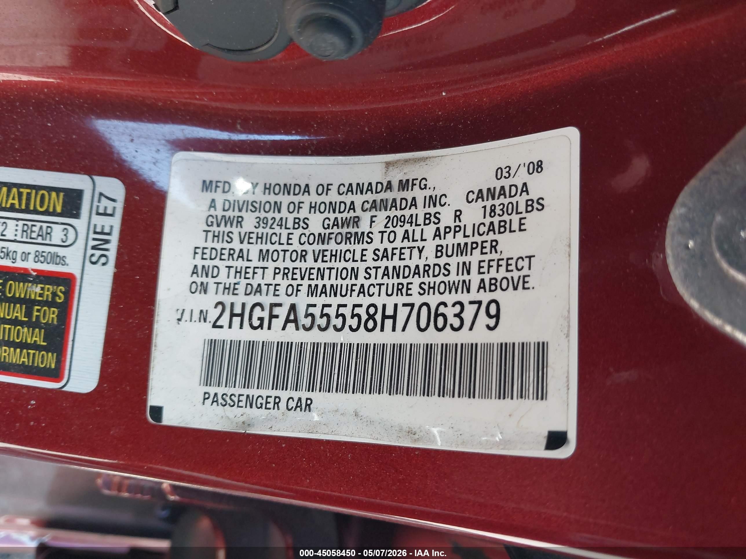 2008 Honda Civic Si/si Mugen Red vin: 2HGFA55558H706379