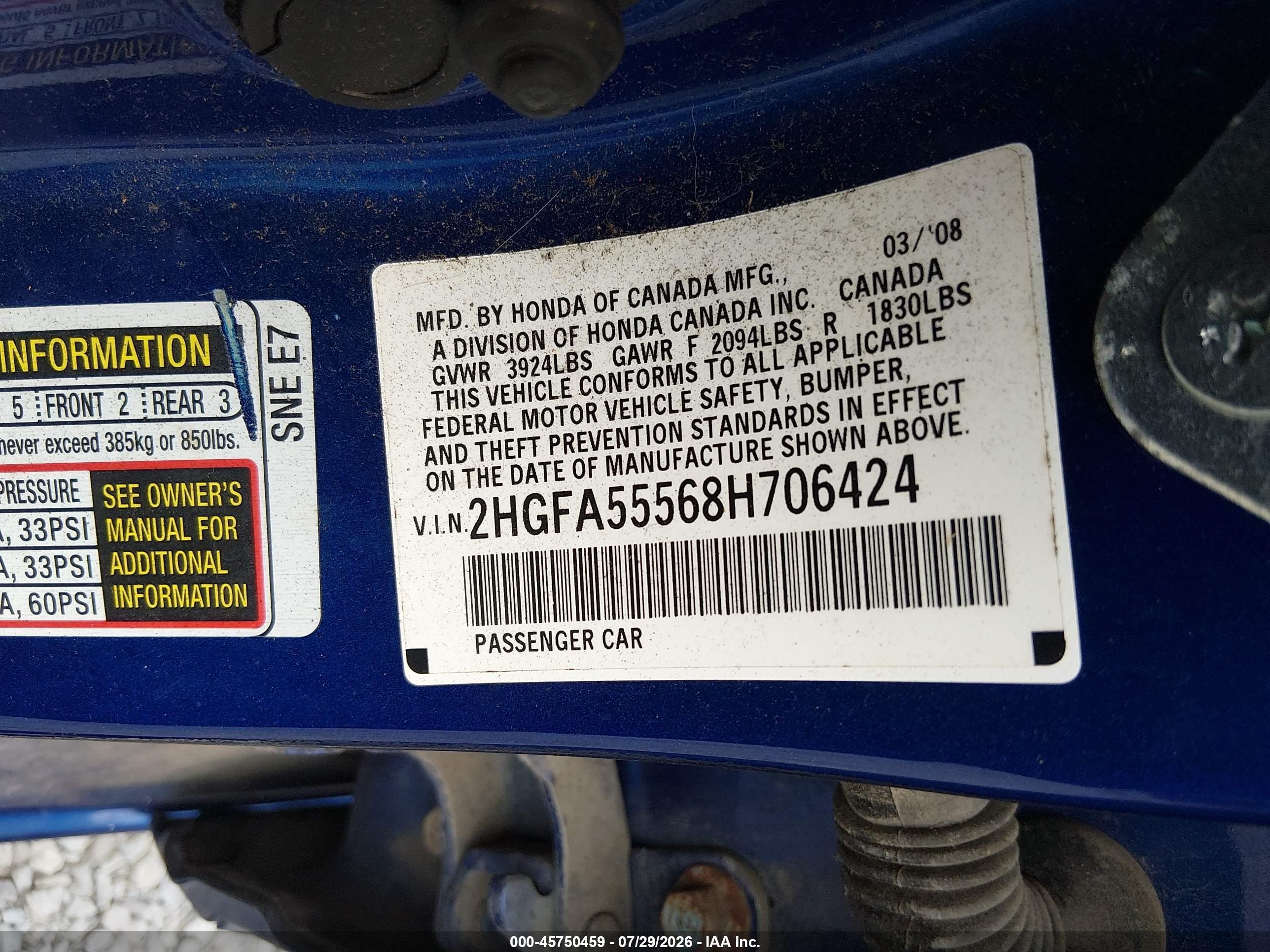 2008 Honda Civic Si/si Mugen Blue vin: 2HGFA55568H706424