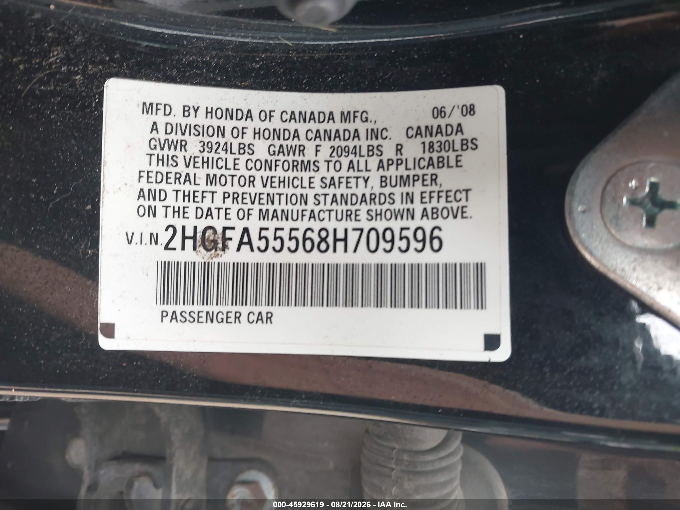 2008 Honda Civic Si/si Mugen Black vin: 2HGFA55568H709596