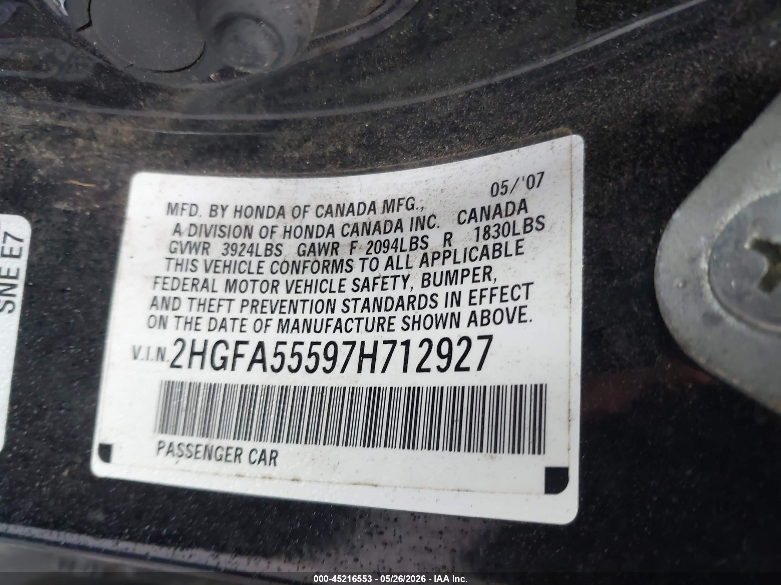 2007 Honda Civic Si Black vin: 2HGFA55597H712927
