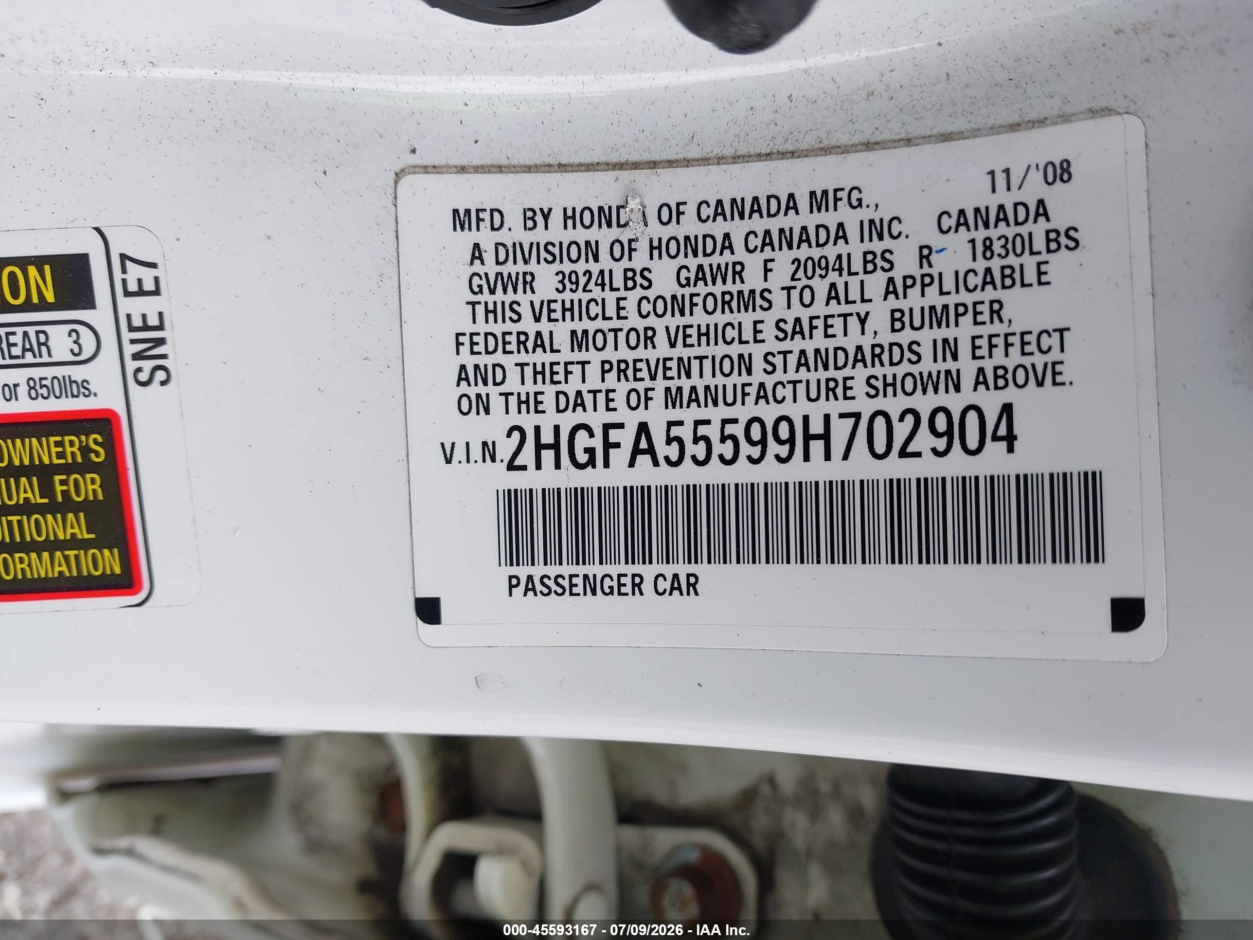 2009 Honda Civic Si White vin: 2HGFA55599H702904