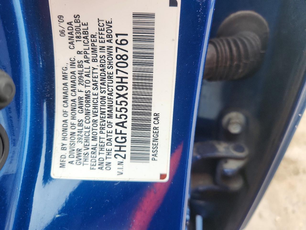 2009 Honda Civic Si Blue vin: 2HGFA555X9H708761