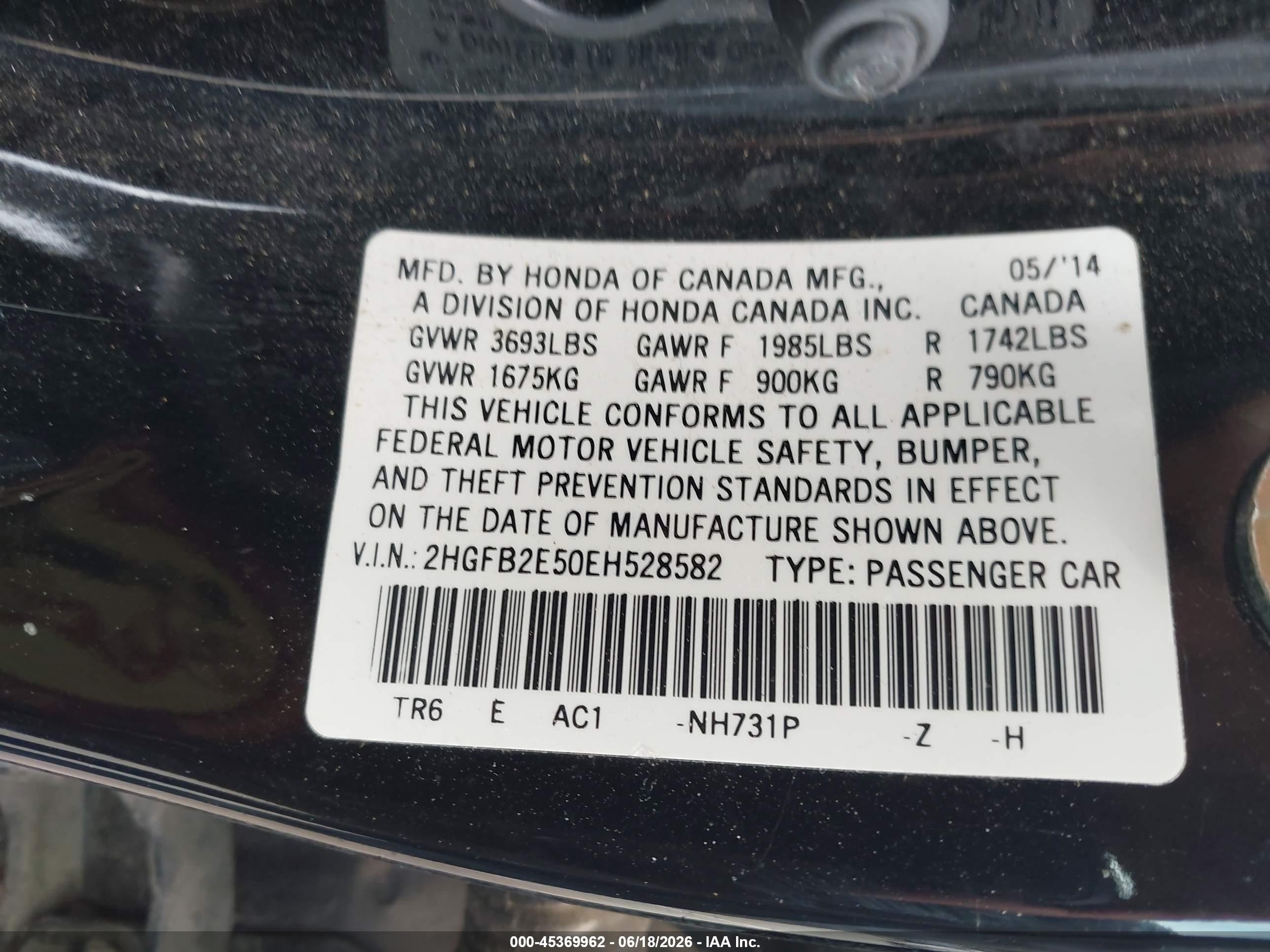 2014 Honda Civic Lx Черный vin: 2HGFB2E50EH528582