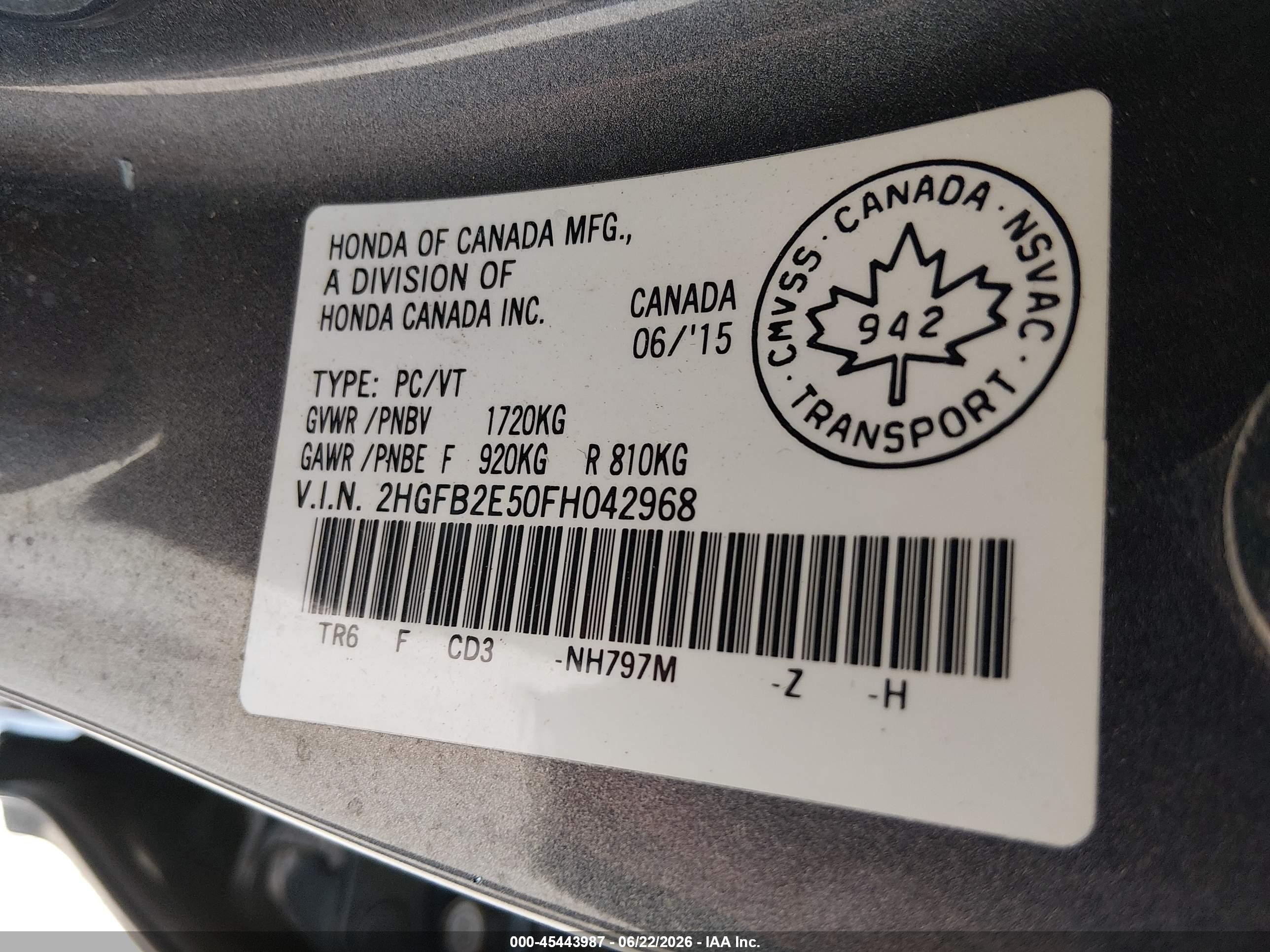 2015 Honda Civic Lx Gray vin: 2HGFB2E50FH042968