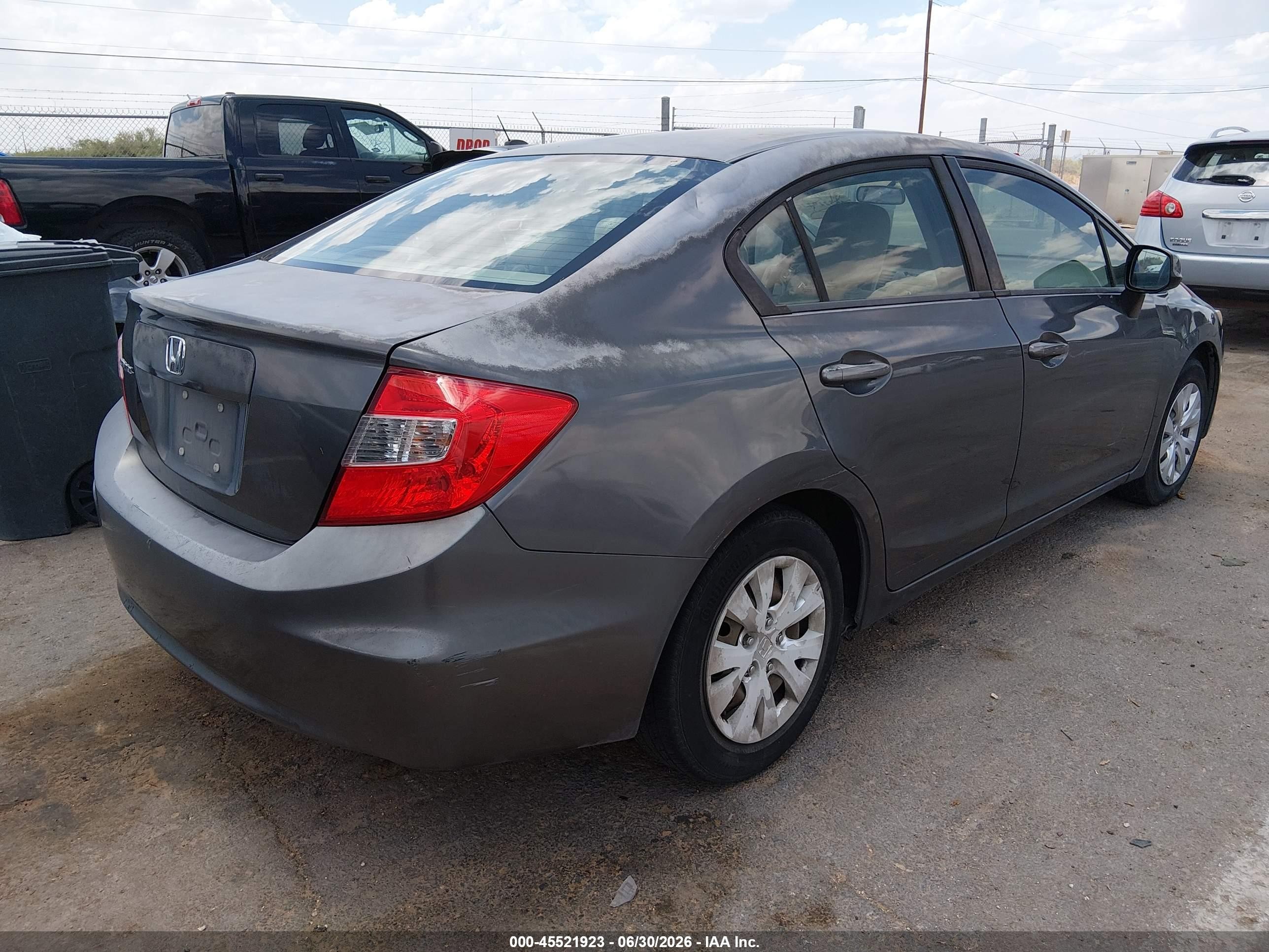 2012 Honda Civic Lx Gray vin: 2HGFB2E52CH553335