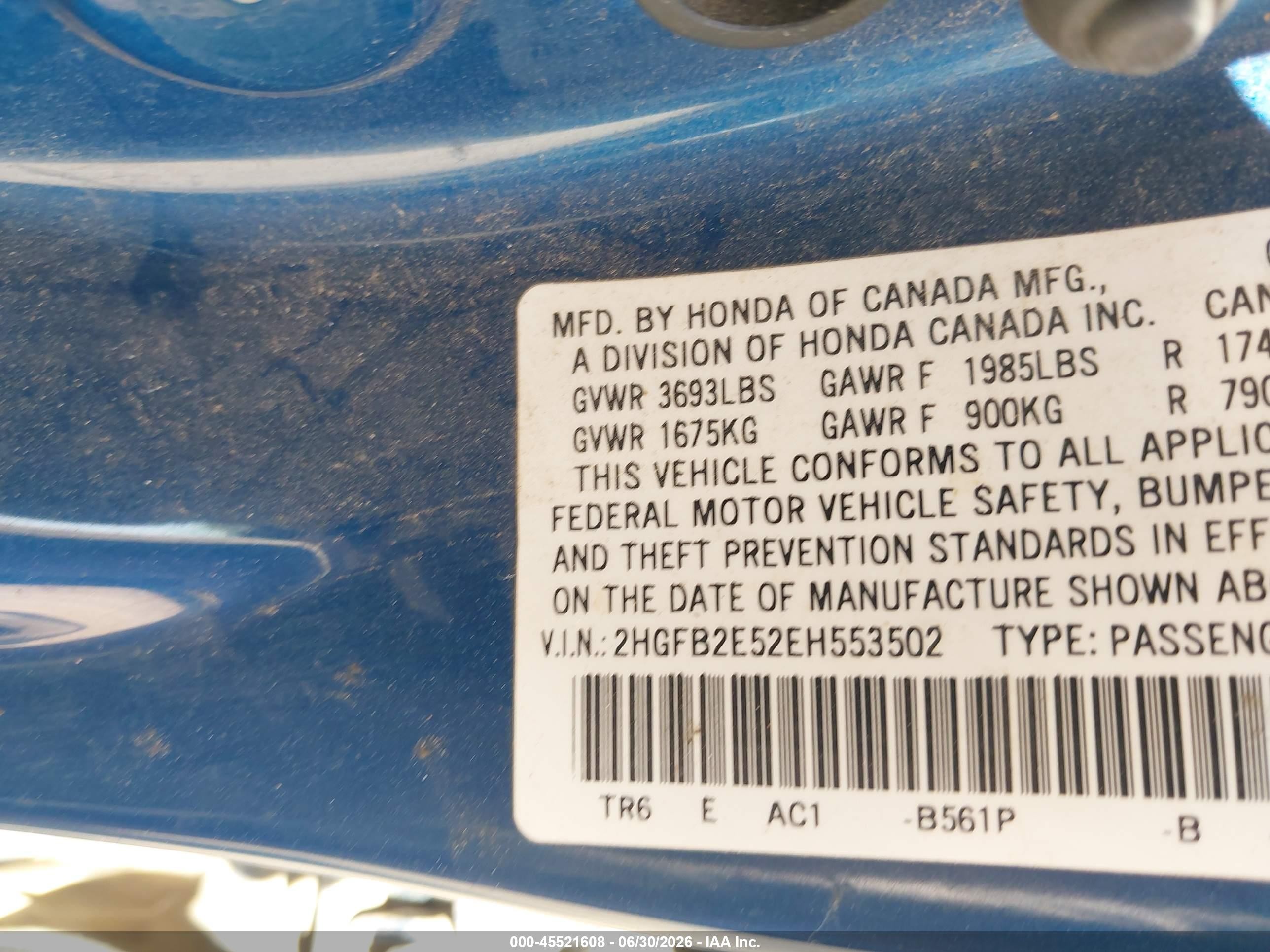 2014 Honda Civic Lx Blue vin: 2HGFB2E52EH553502