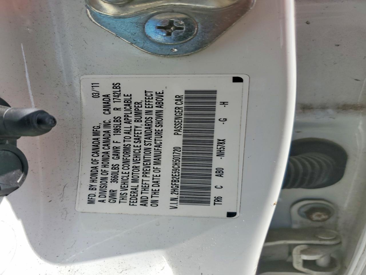 2012 Honda Civic Lx White vin: 2HGFB2E59CH501720