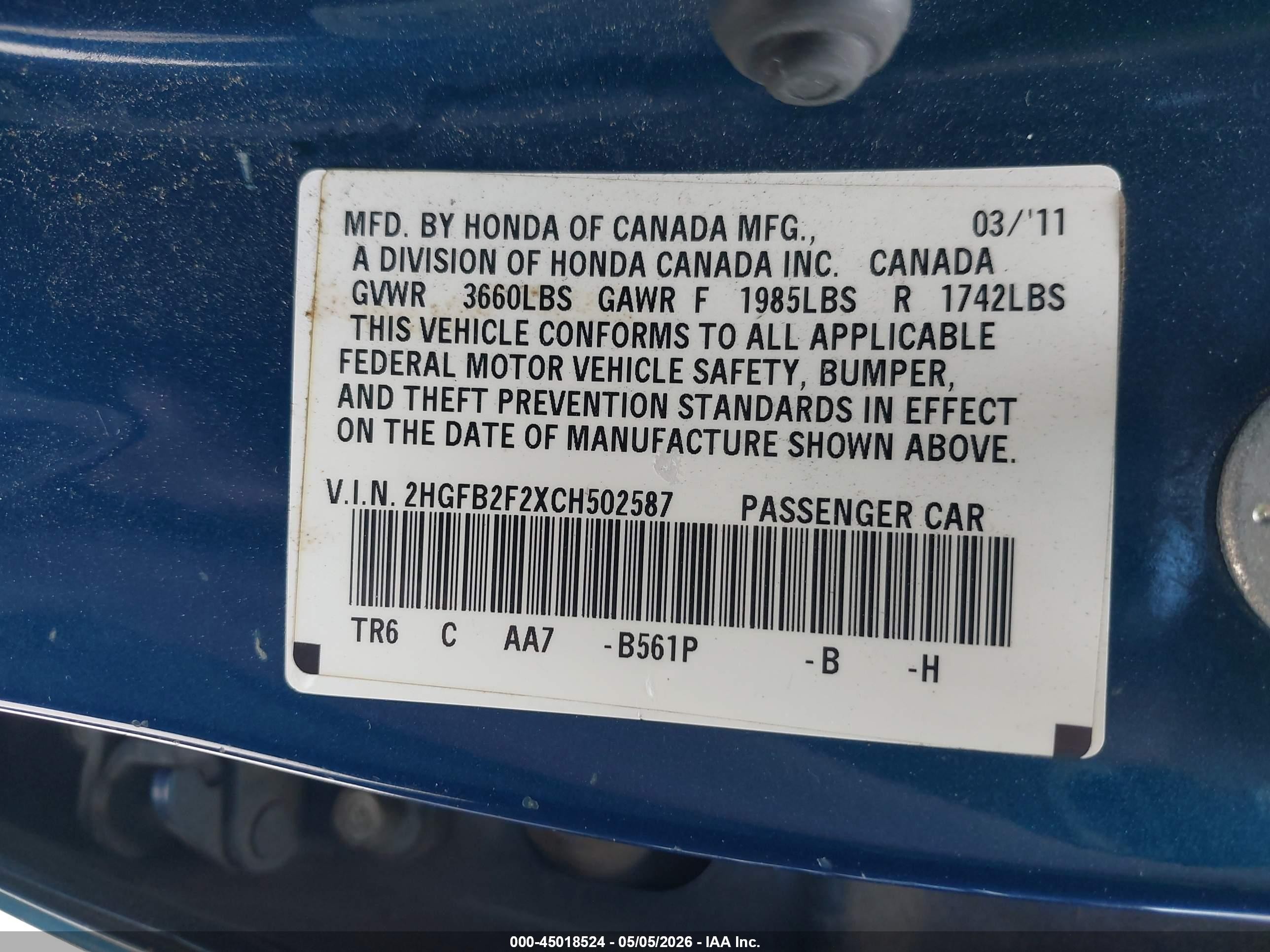 2012 Honda Civic Dx Black vin: 2HGFB2F2XCH502587