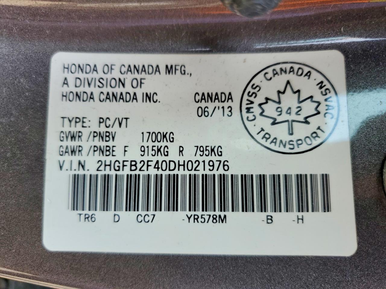 2013 Honda Civic Lx Brown vin: 2HGFB2F40DH021976