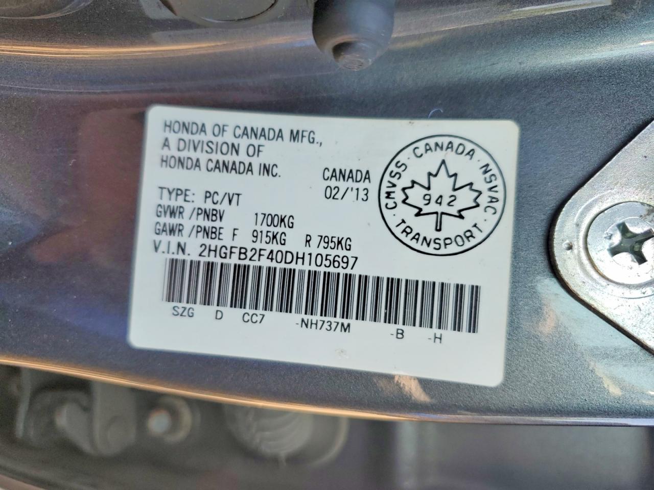 2013 Honda Civic Lx Gray vin: 2HGFB2F40DH105697