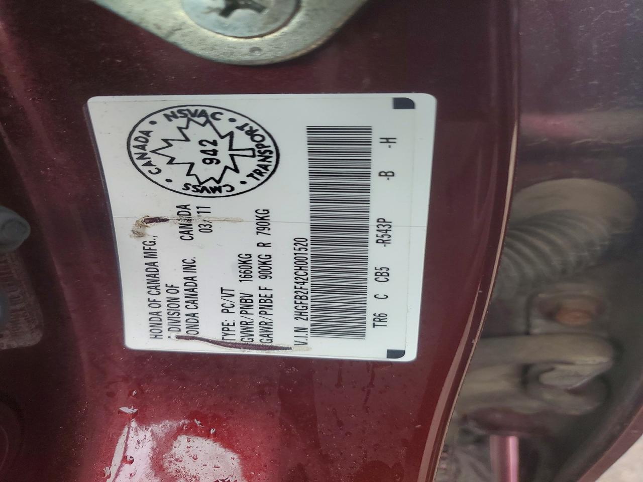 2012 Honda Civic Lx Burgundy vin: 2HGFB2F42CH001520