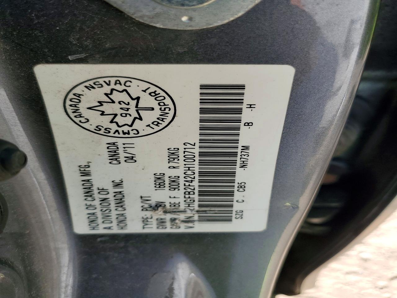 2012 Honda Civic Lx Gray vin: 2HGFB2F42CH100712