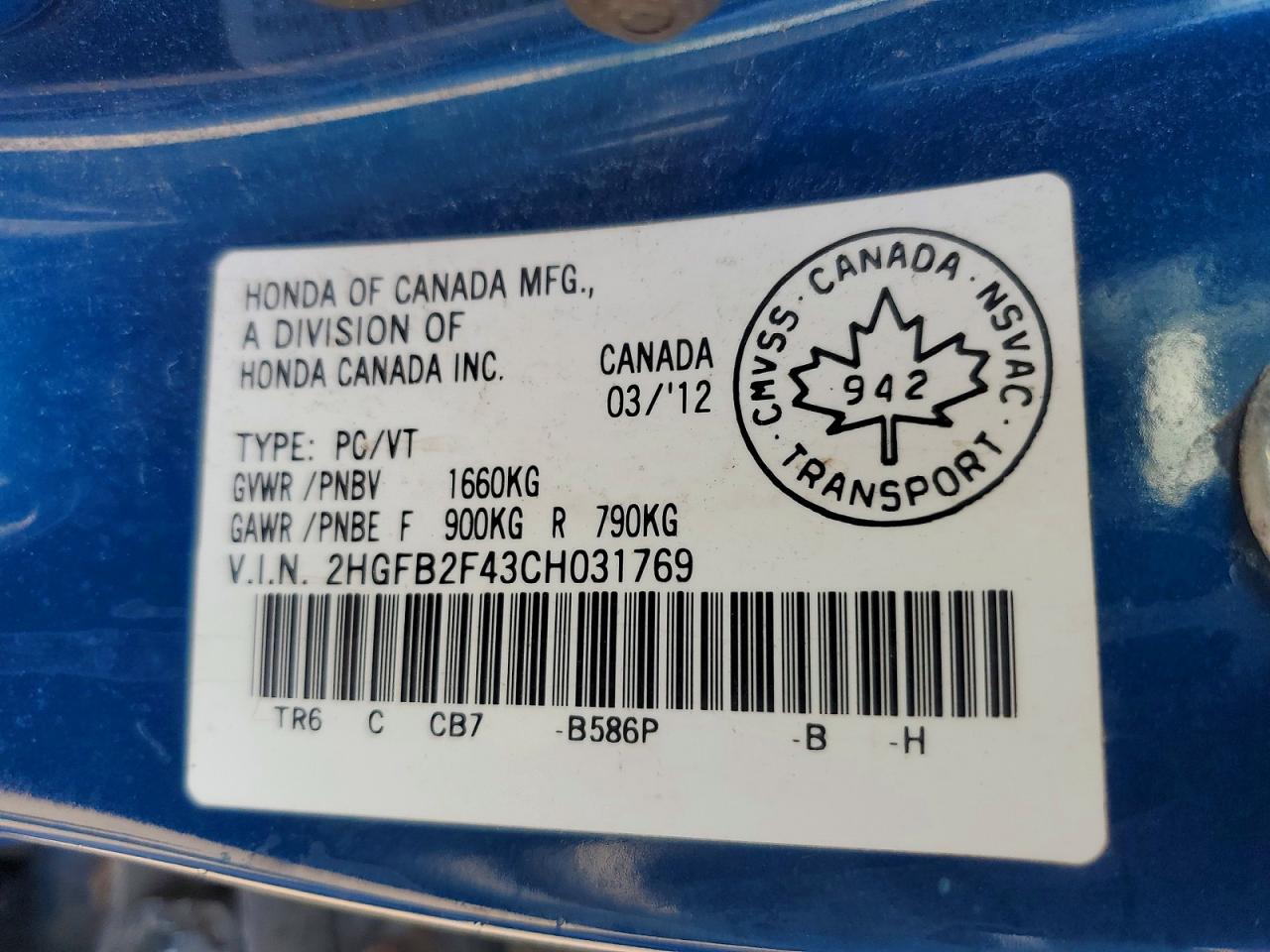 2012 Honda Civic Lx Blue vin: 2HGFB2F43CH031769