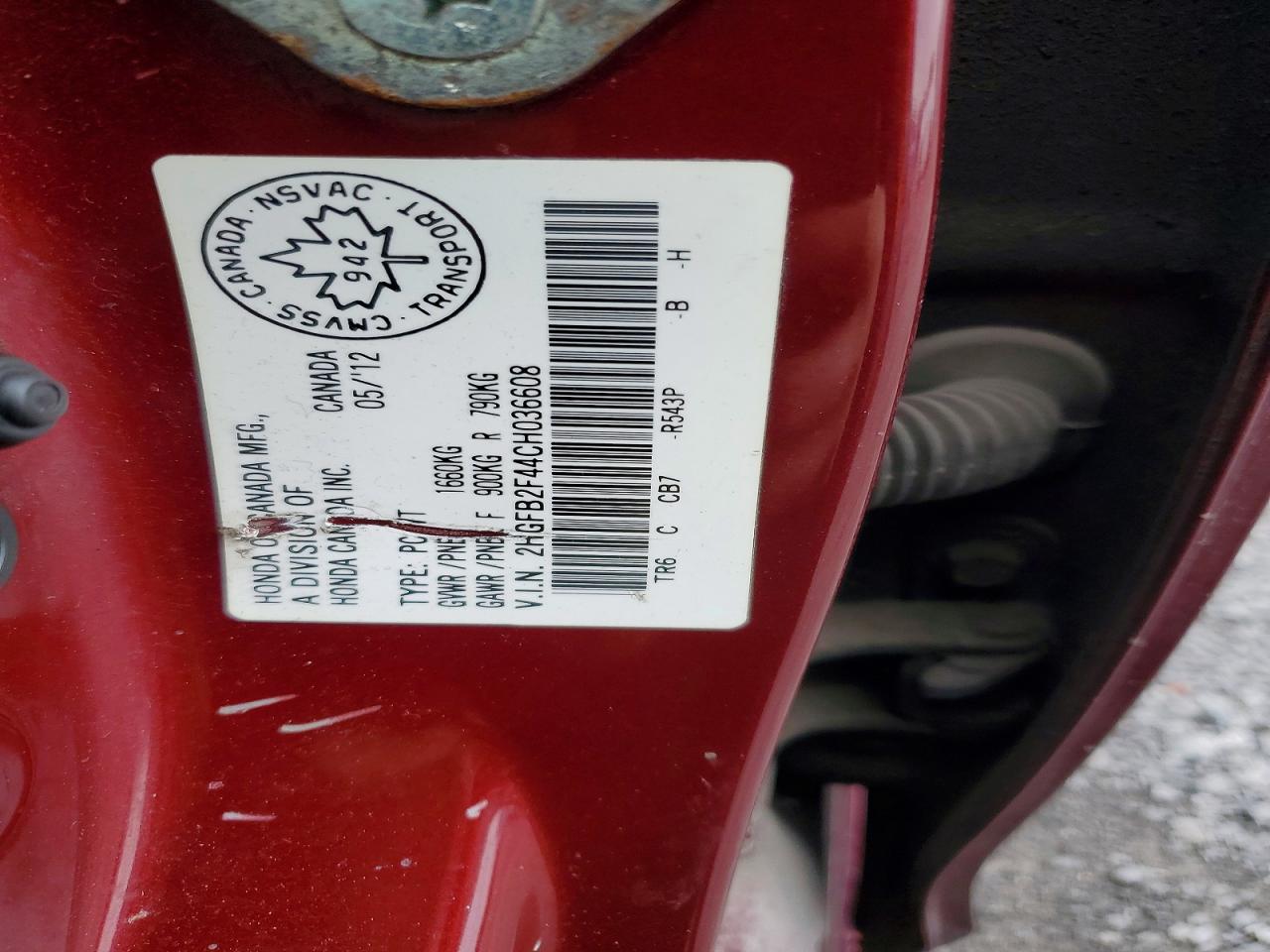 2012 Honda Civic Lx Red vin: 2HGFB2F44CH036608
