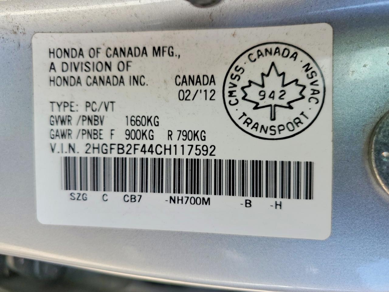 2012 Honda Civic Lx Silver vin: 2HGFB2F44CH117592
