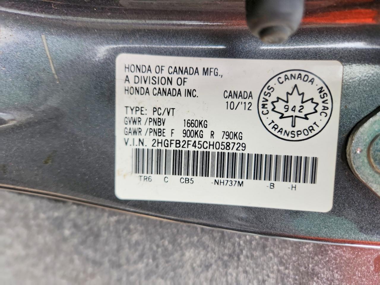 2012 Honda Civic Lx Gray vin: 2HGFB2F45CH058729
